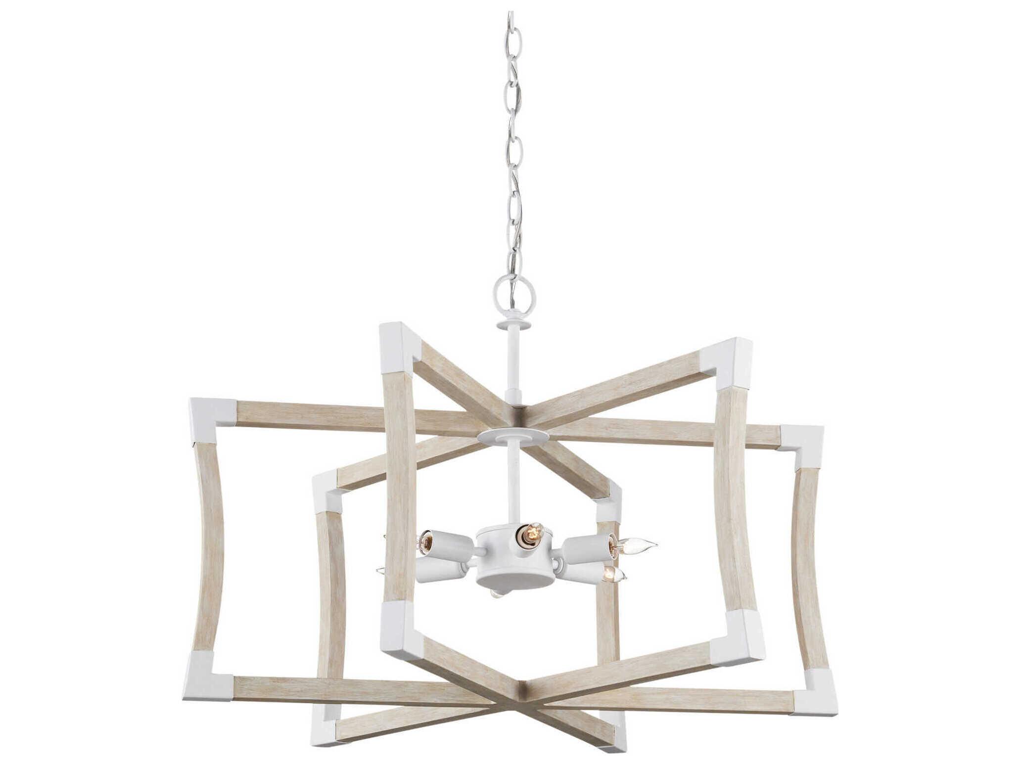 Currey & Company Bastian 6-Light Sugar White Sandstone Brown Geometric Pendant