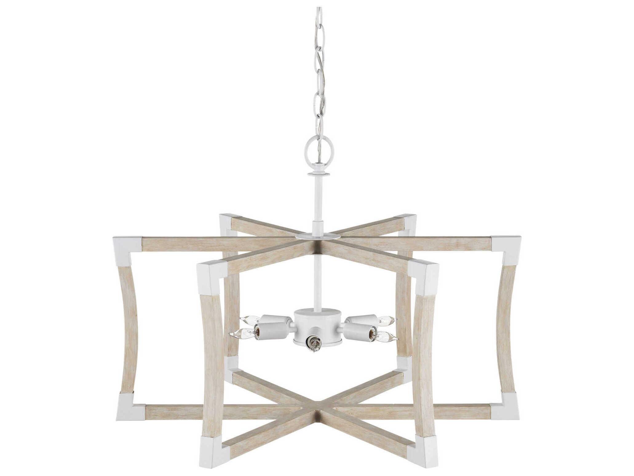 Currey & Company Bastian 6-Light Sugar White Sandstone Brown Geometric Pendant