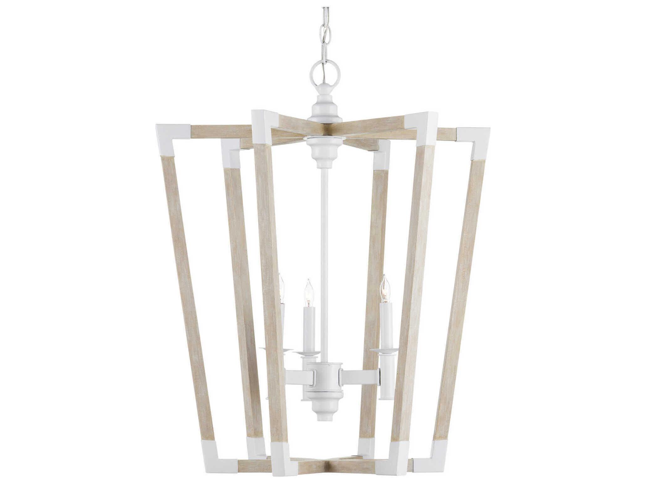 Currey & Company Bastian 3-Light Sugar White Sandstone Brown Geometric Pendant