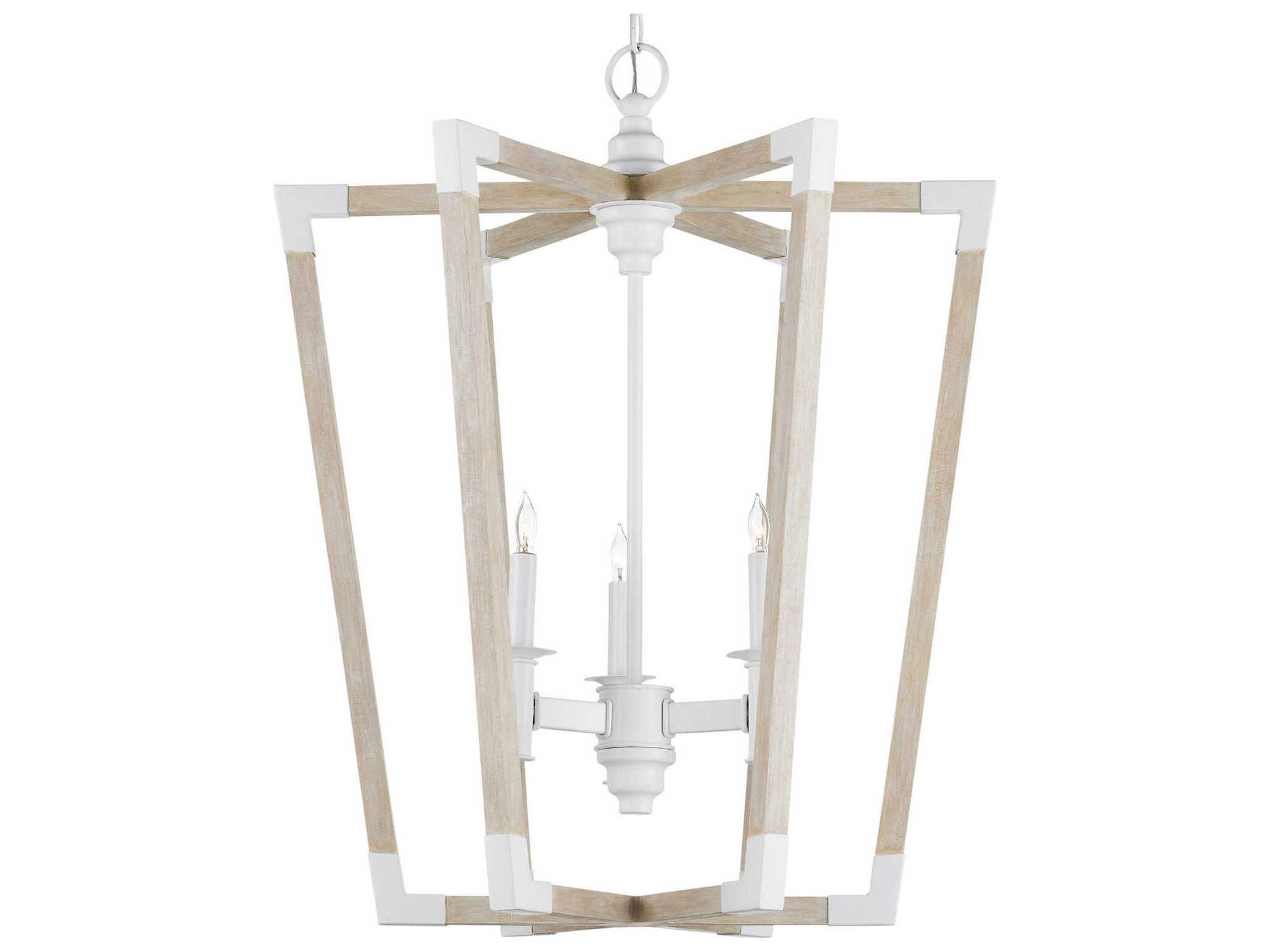 Currey & Company Bastian 3-Light Sugar White Sandstone Brown Geometric Pendant