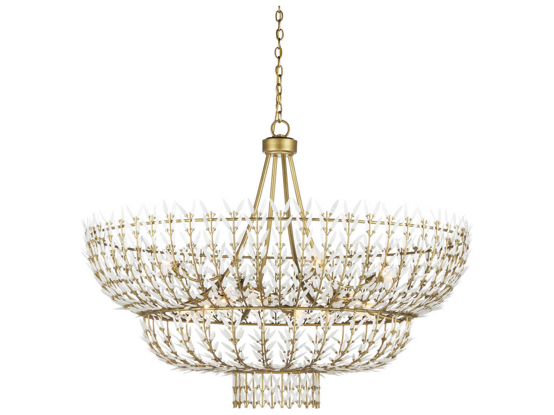 Currey & Company Magnum Opus 12-Light Brass White Glass Chandelier