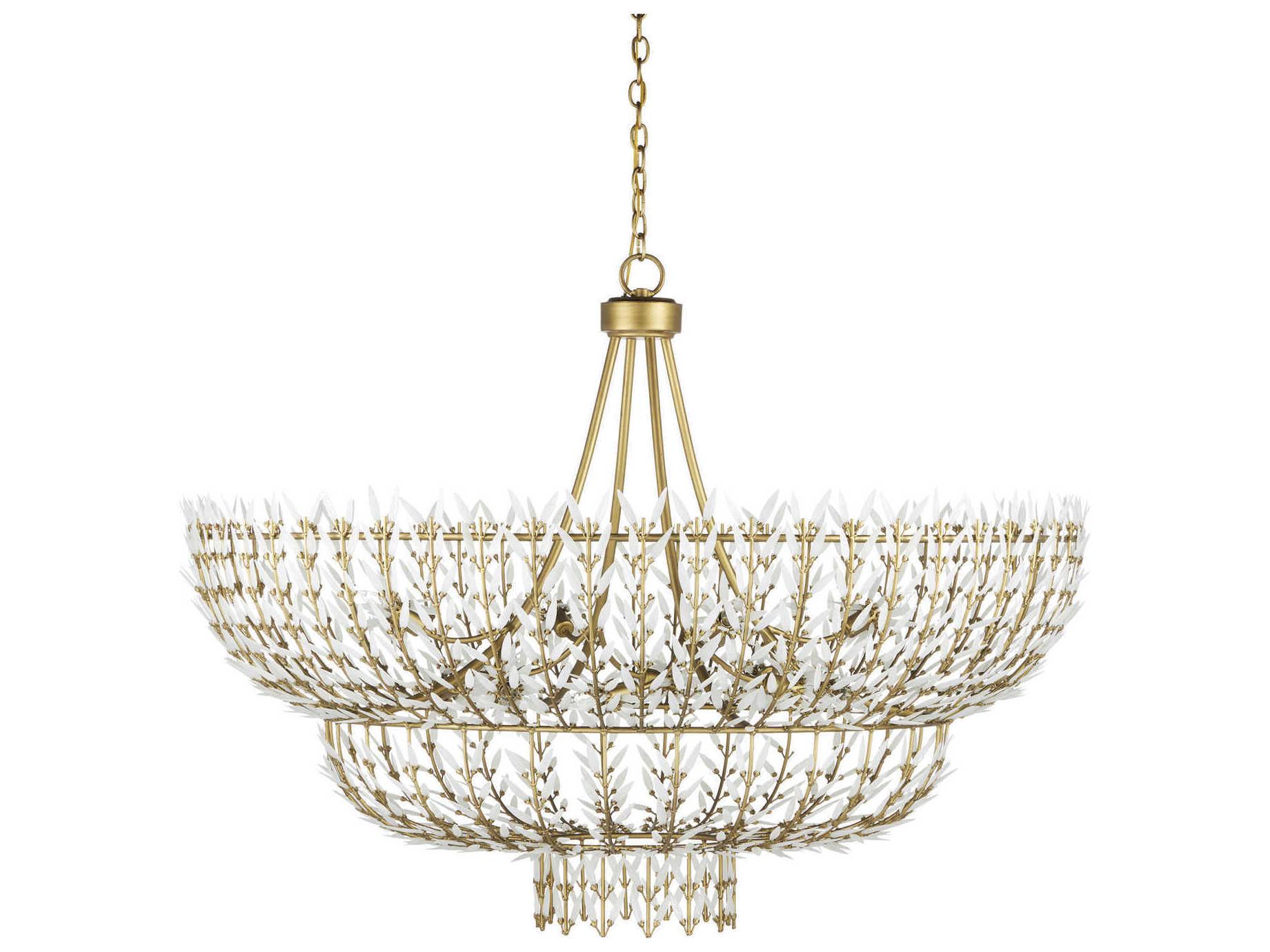 Currey & Company Magnum Opus 12-Light Brass White Glass Chandelier