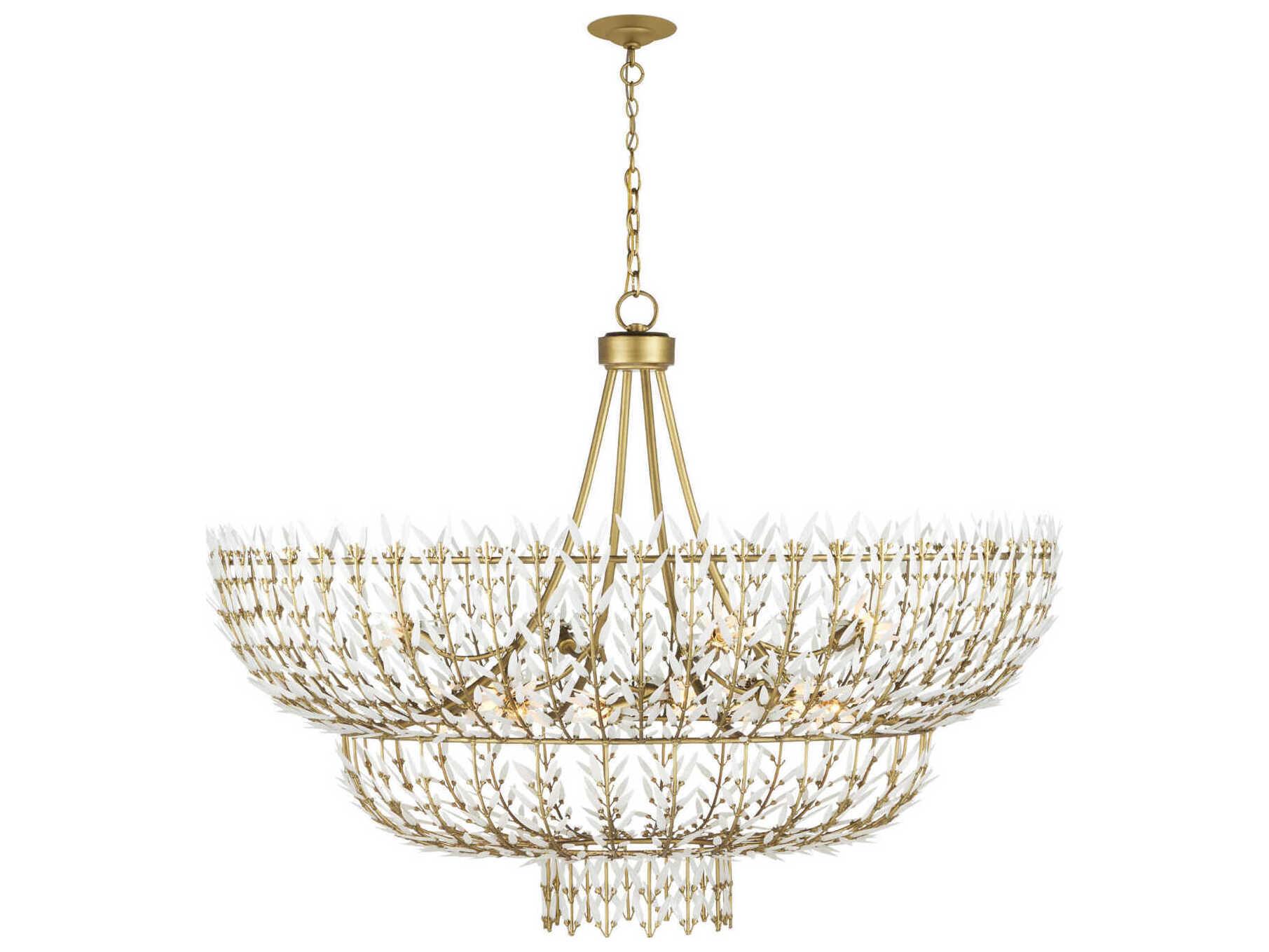 Currey & Company Magnum Opus 12-Light Brass White Glass Chandelier