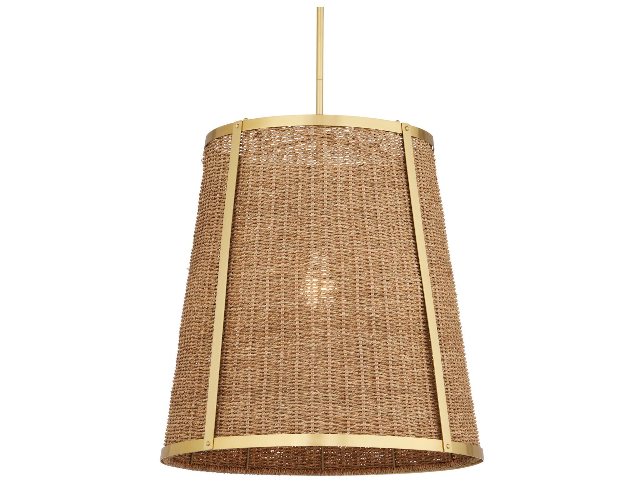 Currey & Company Deauville 1-Light Natural Polished Brass Brown Drum Pendant