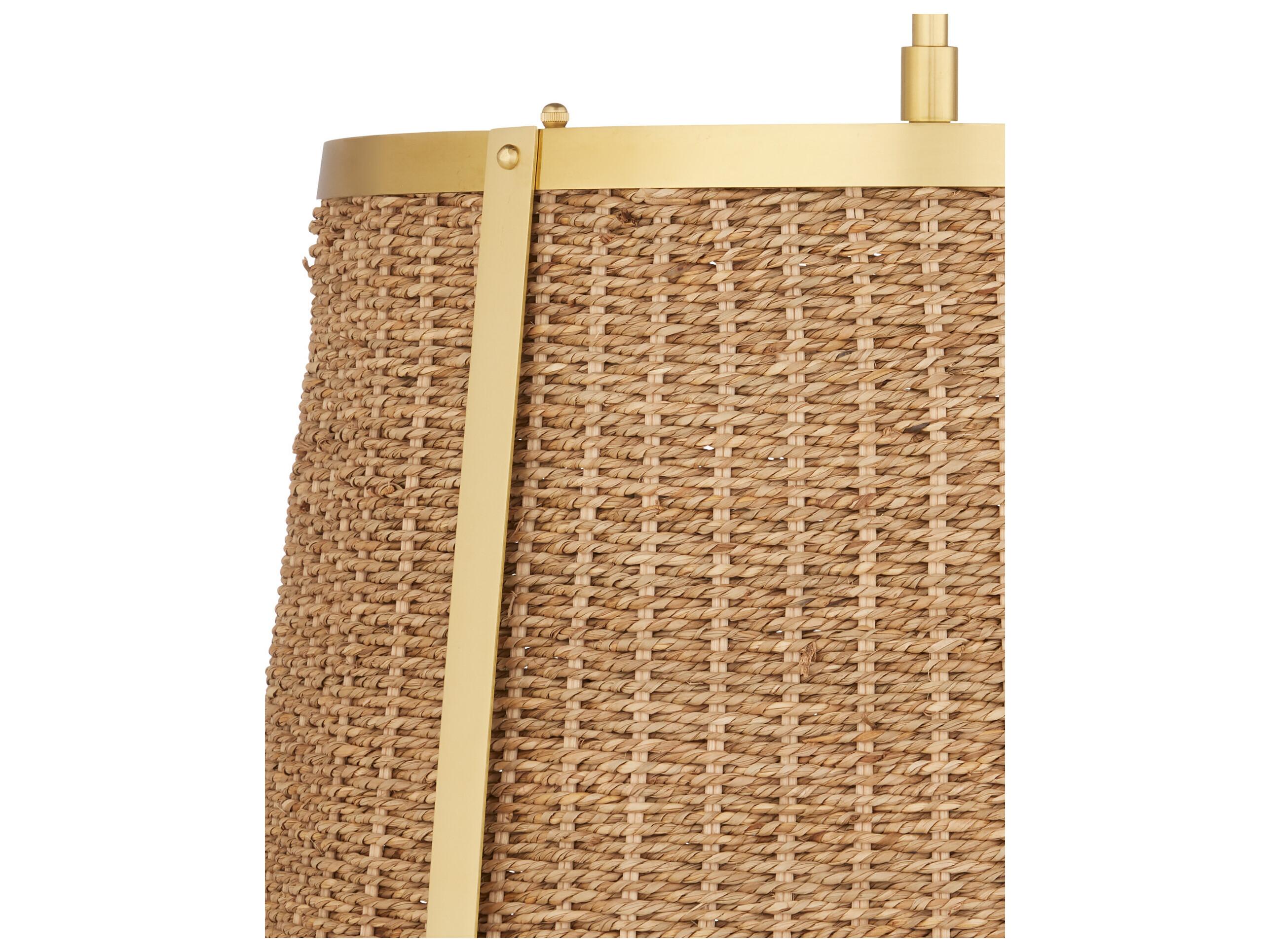 Currey & Company Deauville 1-Light Natural Polished Brass Brown Drum Pendant