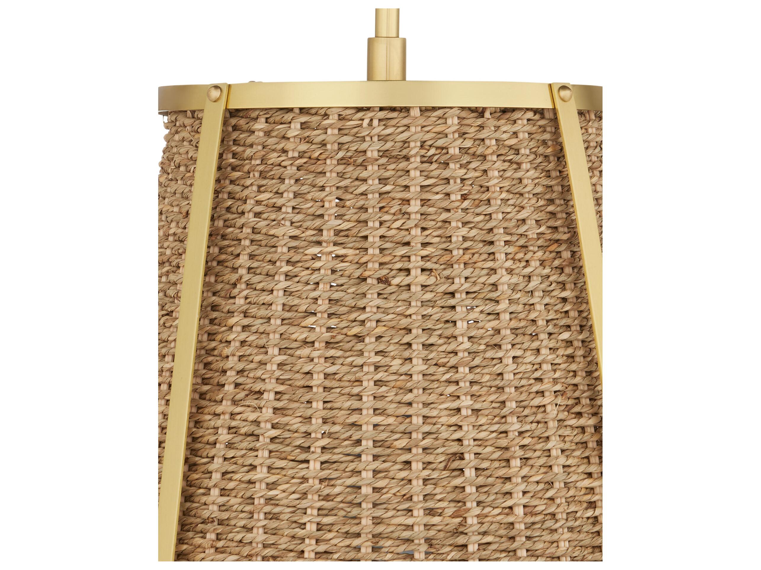 Currey & Company Deauville 1-Light Natural Polished Brass Brown Drum Pendant