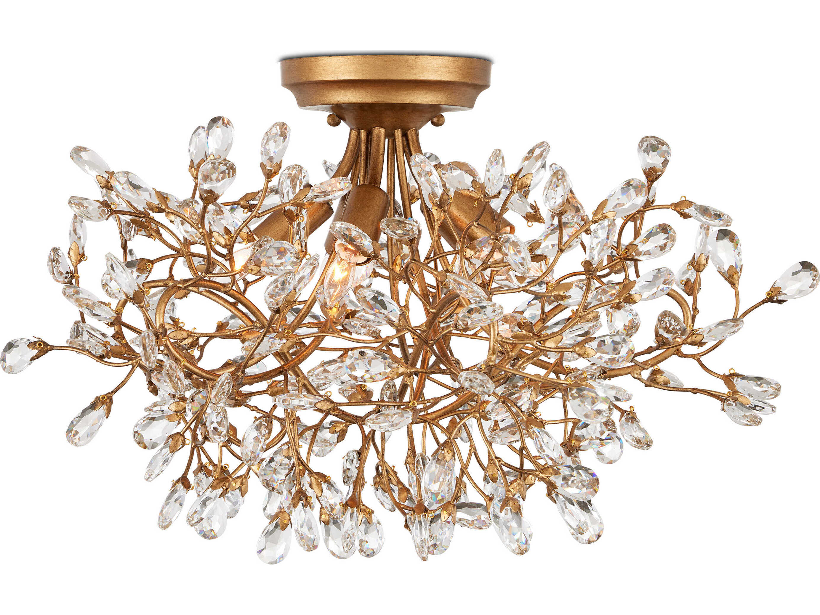 Currey & Company Crystal Bud 5-Light Clear Brass Semi Flush Mount