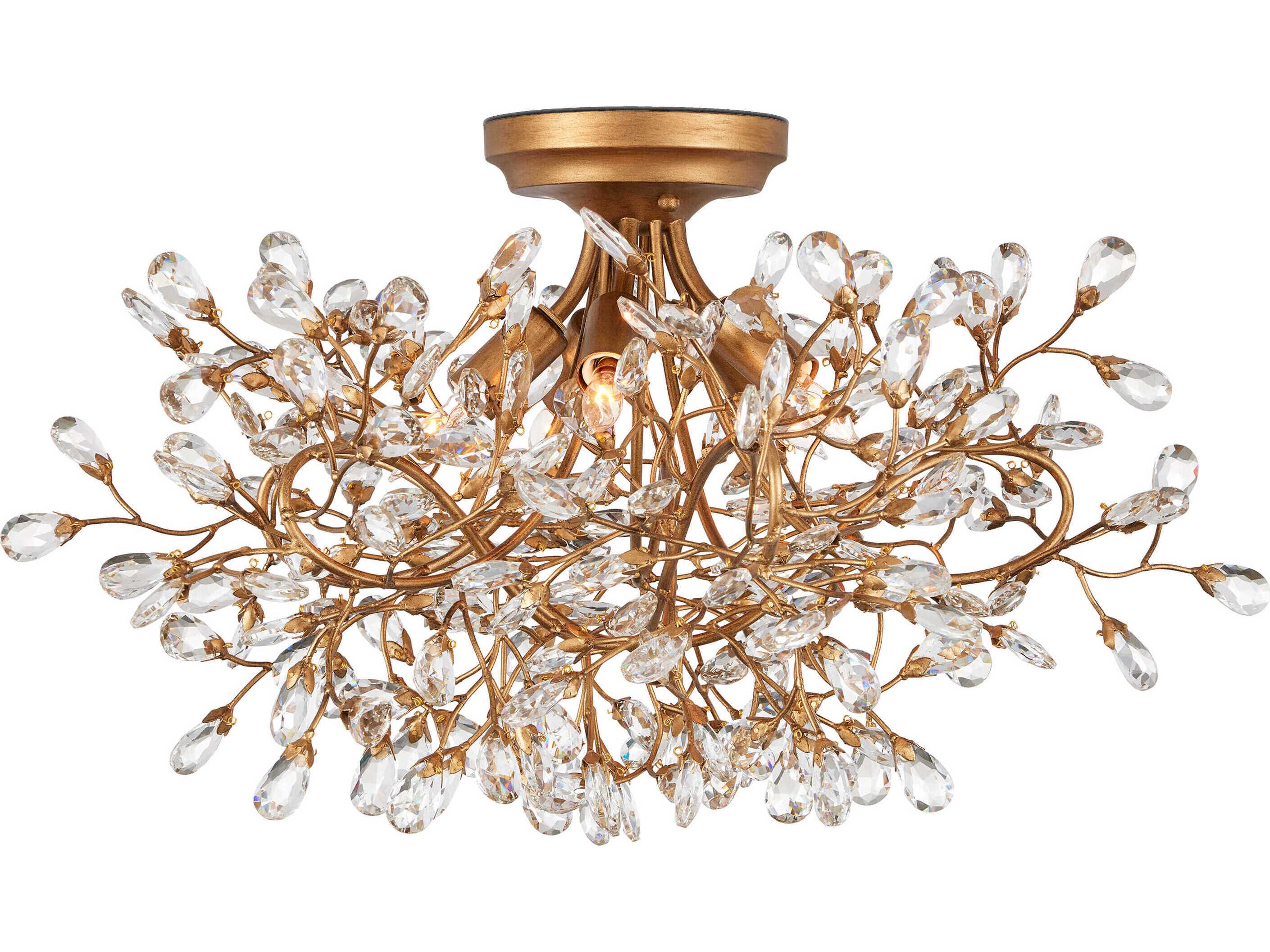 Currey & Company Crystal Bud 5-Light Clear Brass Semi Flush Mount