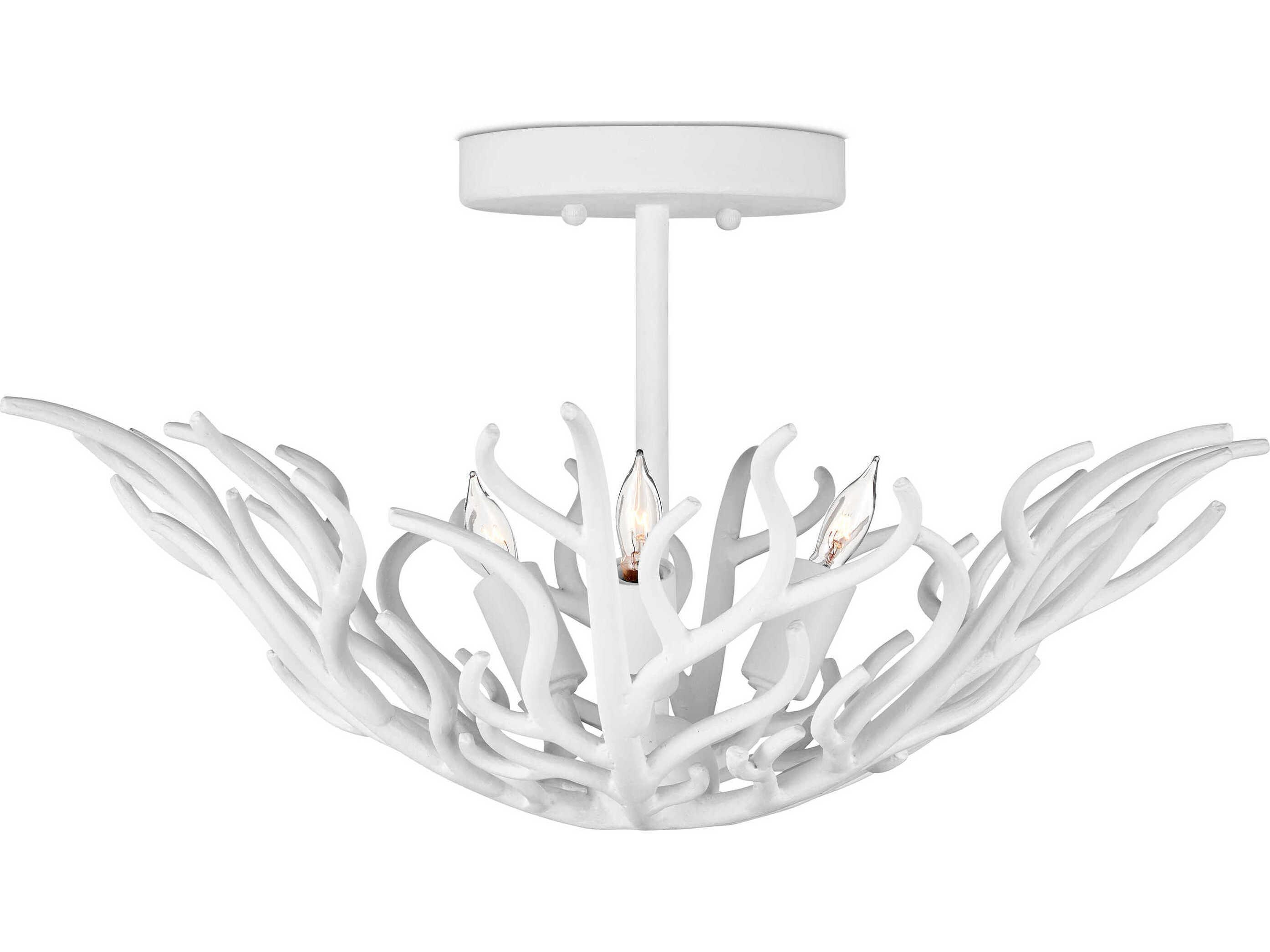 Currey & Company Snowfall 3-Light Gesso White Semi Flush Mount