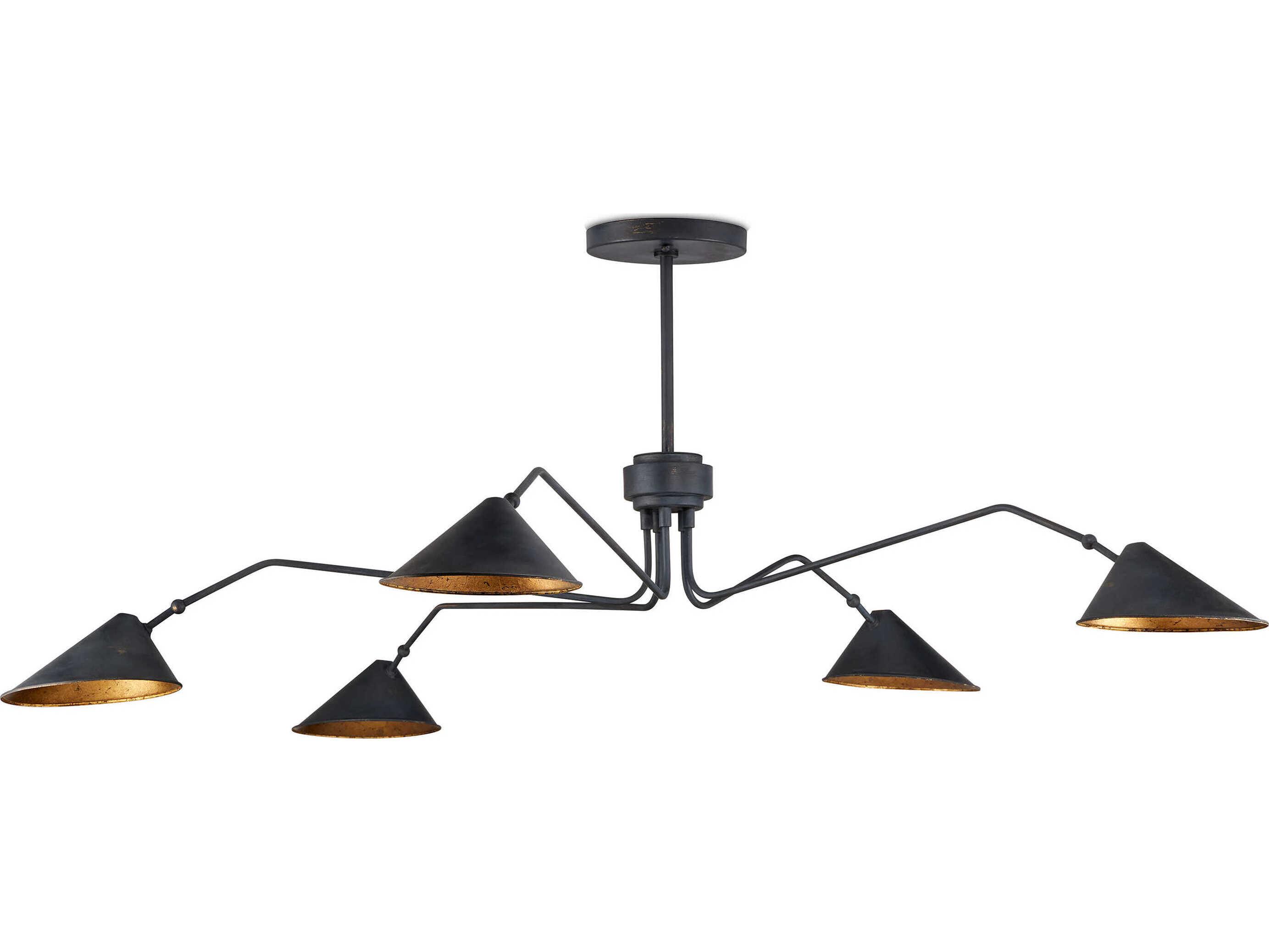 Currey & Company Serpa 5-Light French Black Gold Leaf Chandelier