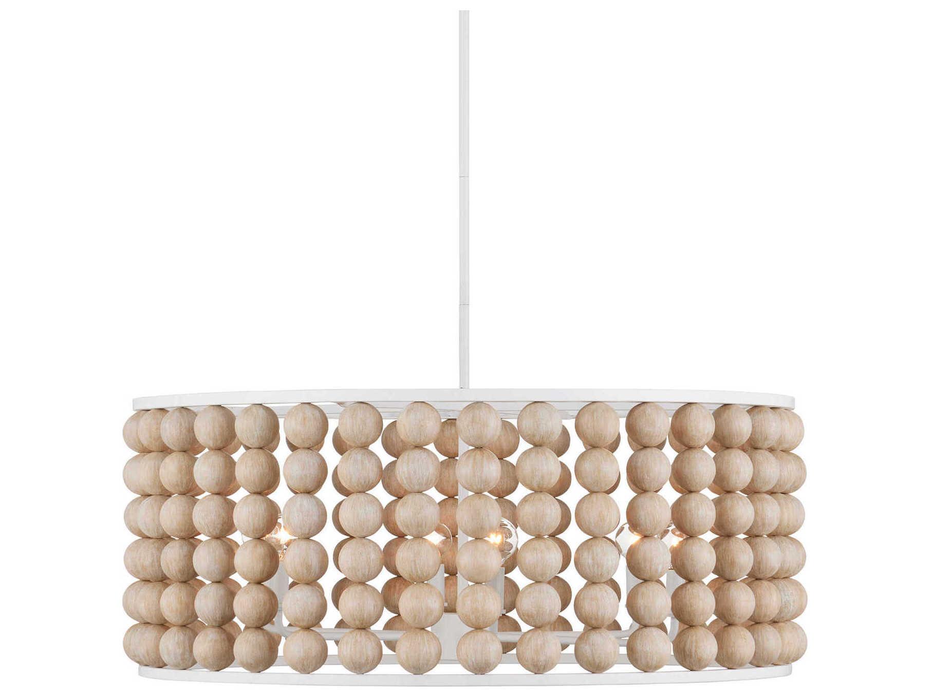 Currey & Company Holcroft 6-Light Sandstone Sugar White Drum Chandelier