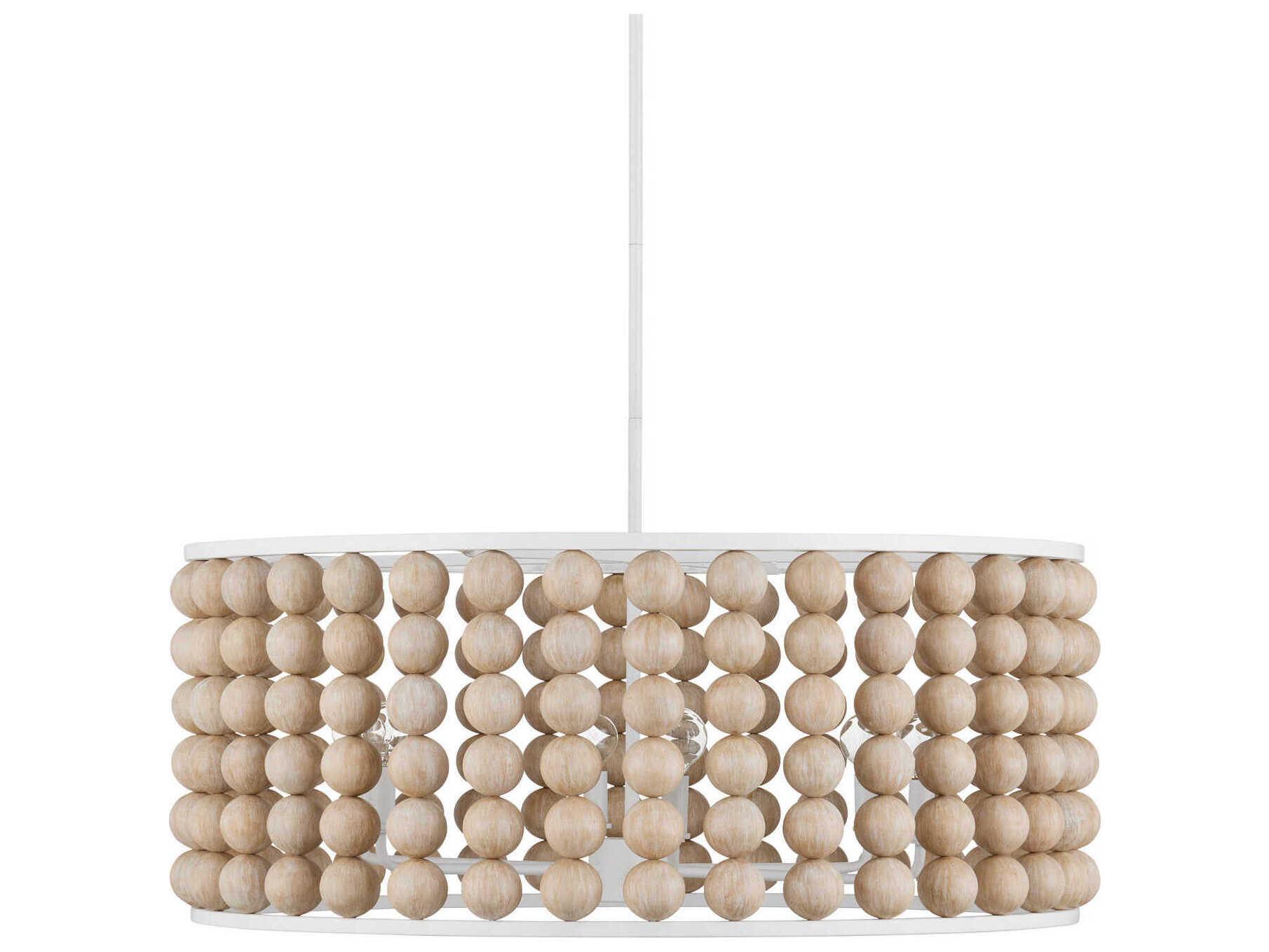 Currey & Company Holcroft 6-Light Sandstone Sugar White Drum Chandelier