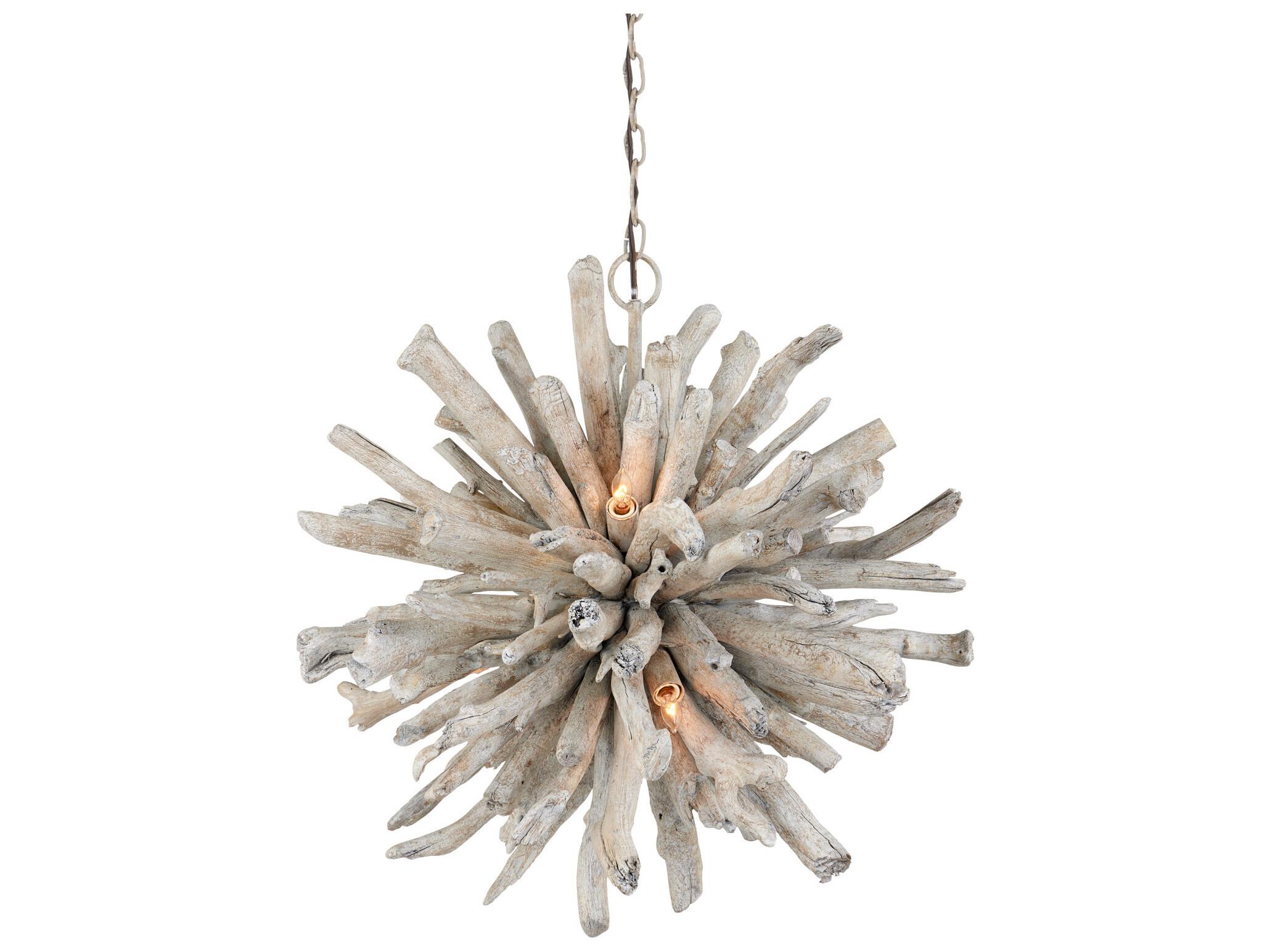 Currey & Company Kuka 6-Light Whitewashed Driftwood Sputnik Pendant