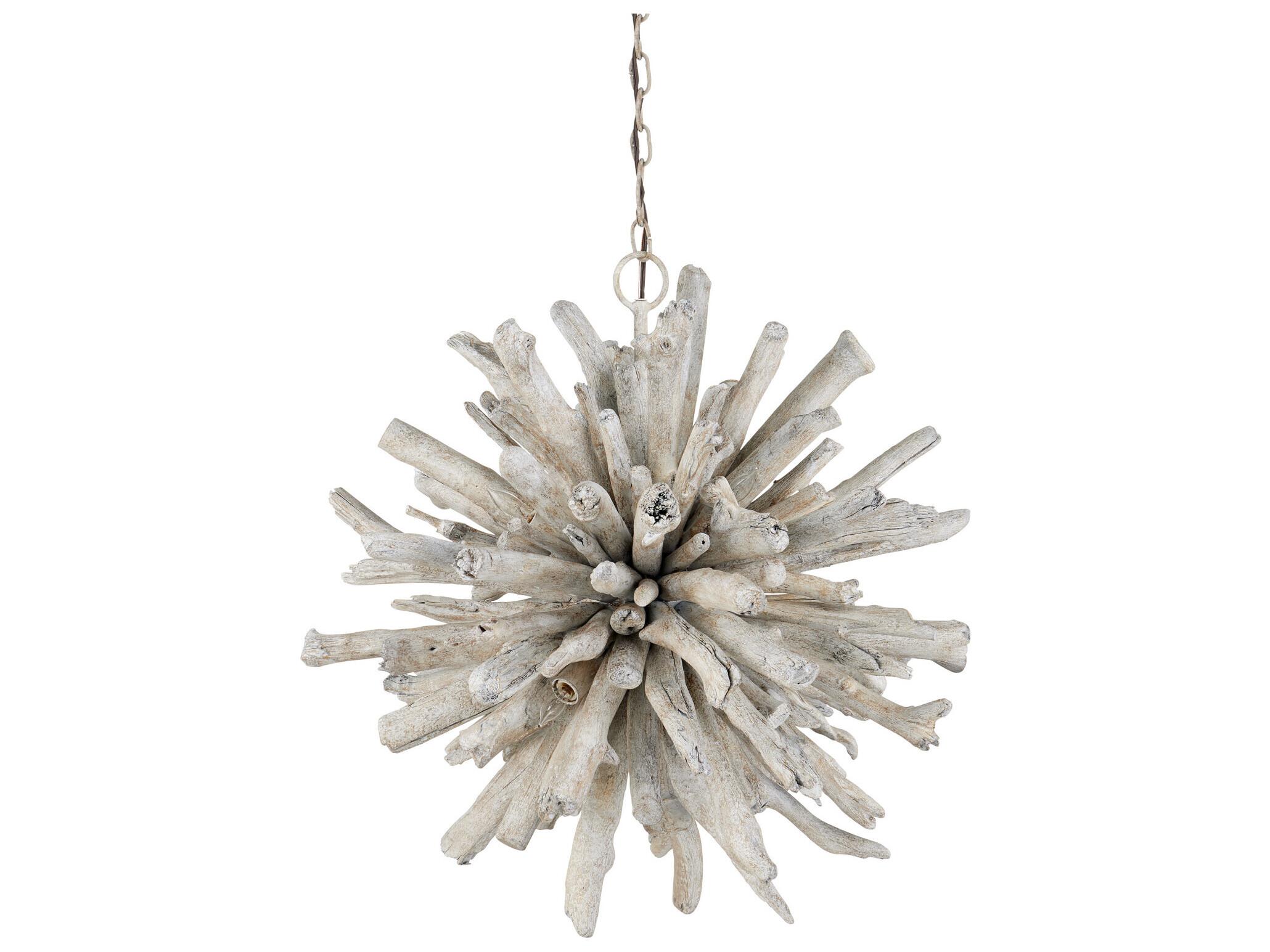 Currey & Company Kuka 6-Light Whitewashed Driftwood Sputnik Pendant