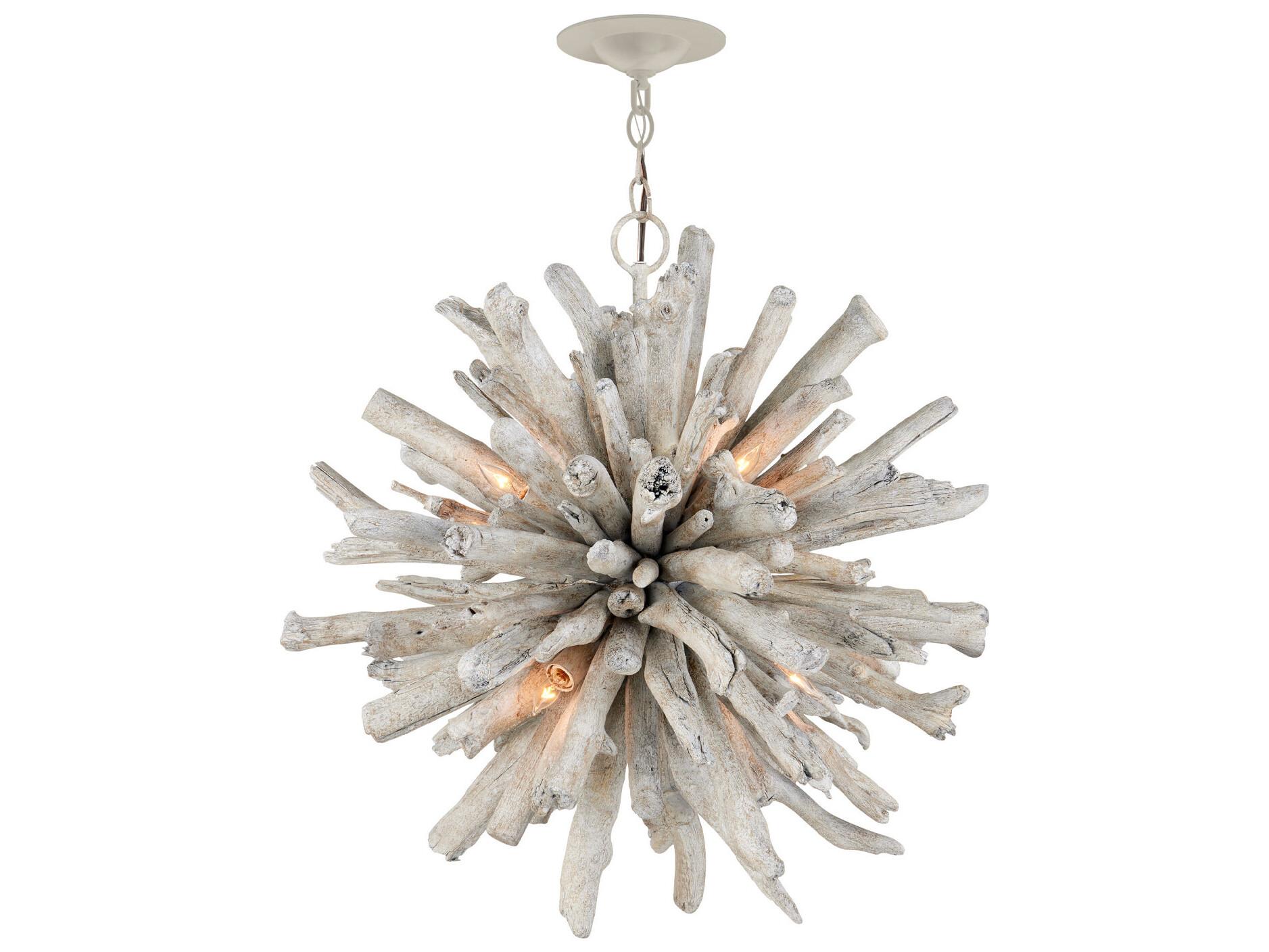 Currey & Company Kuka 6-Light Whitewashed Driftwood Sputnik Pendant