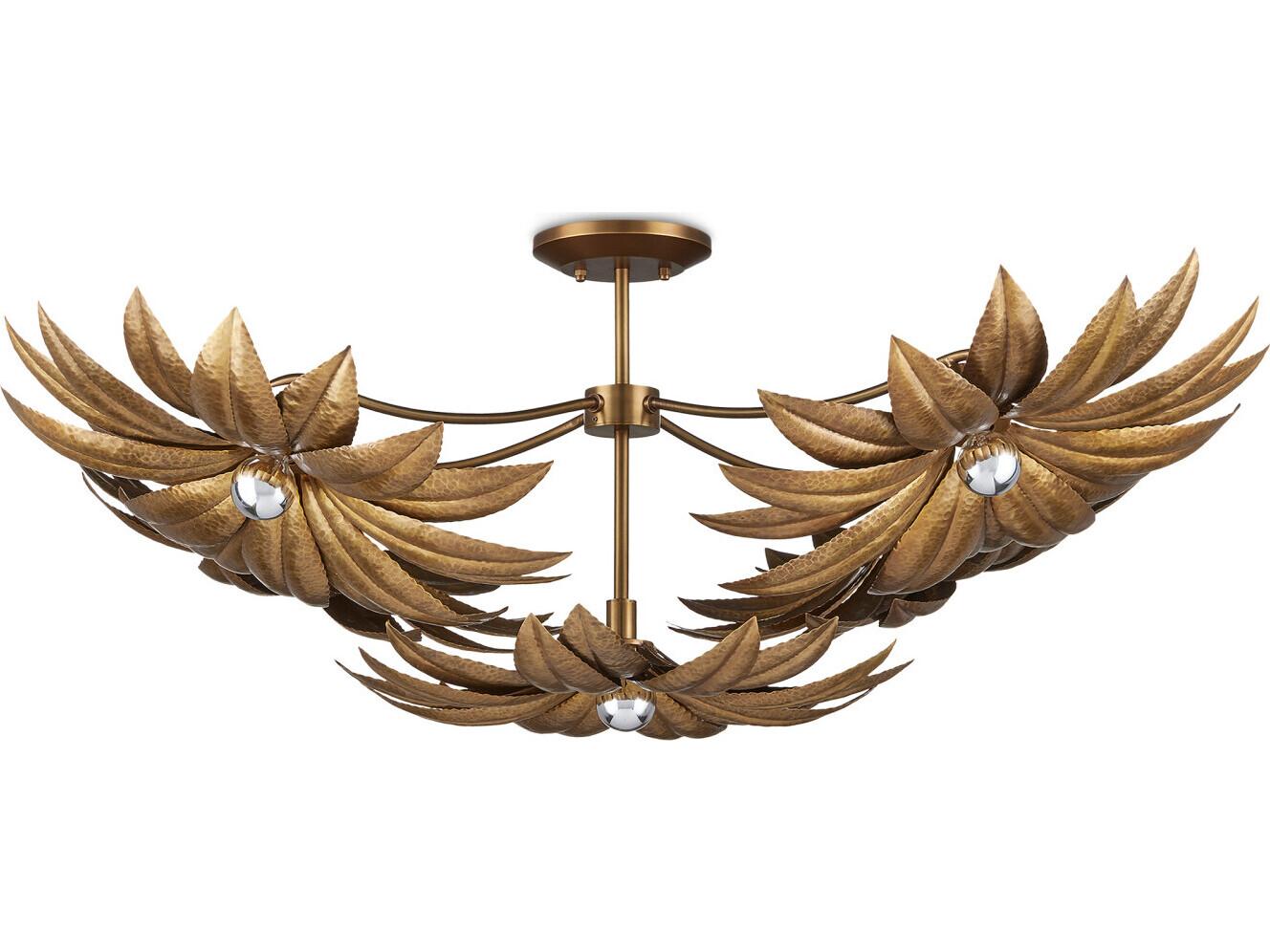 Currey & Company Alithea 5-Light Antique Brass Semi Flush Mount