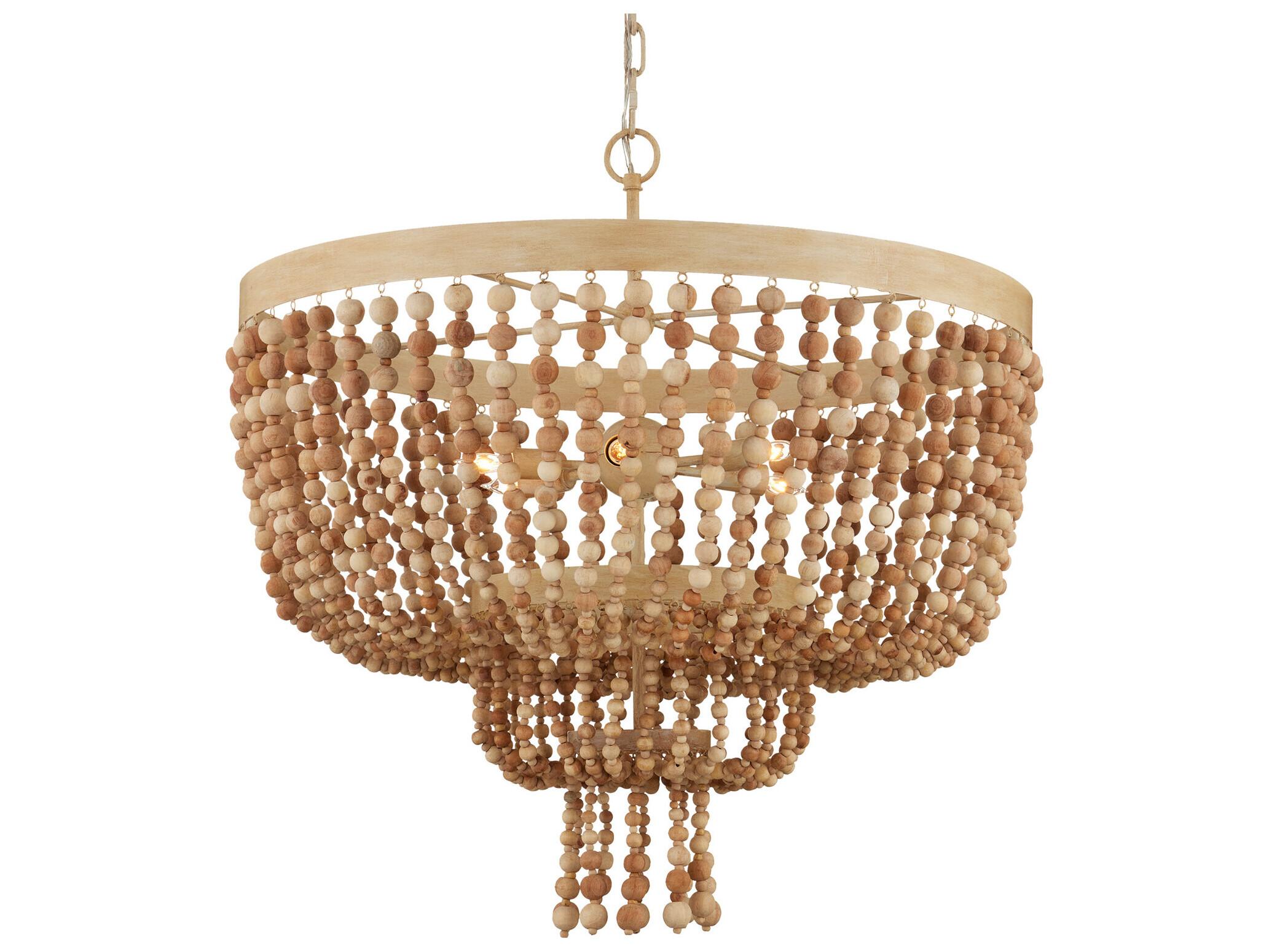 Currey & Company Sabia 6-Light Natural Coco Cream Wood Chandelier