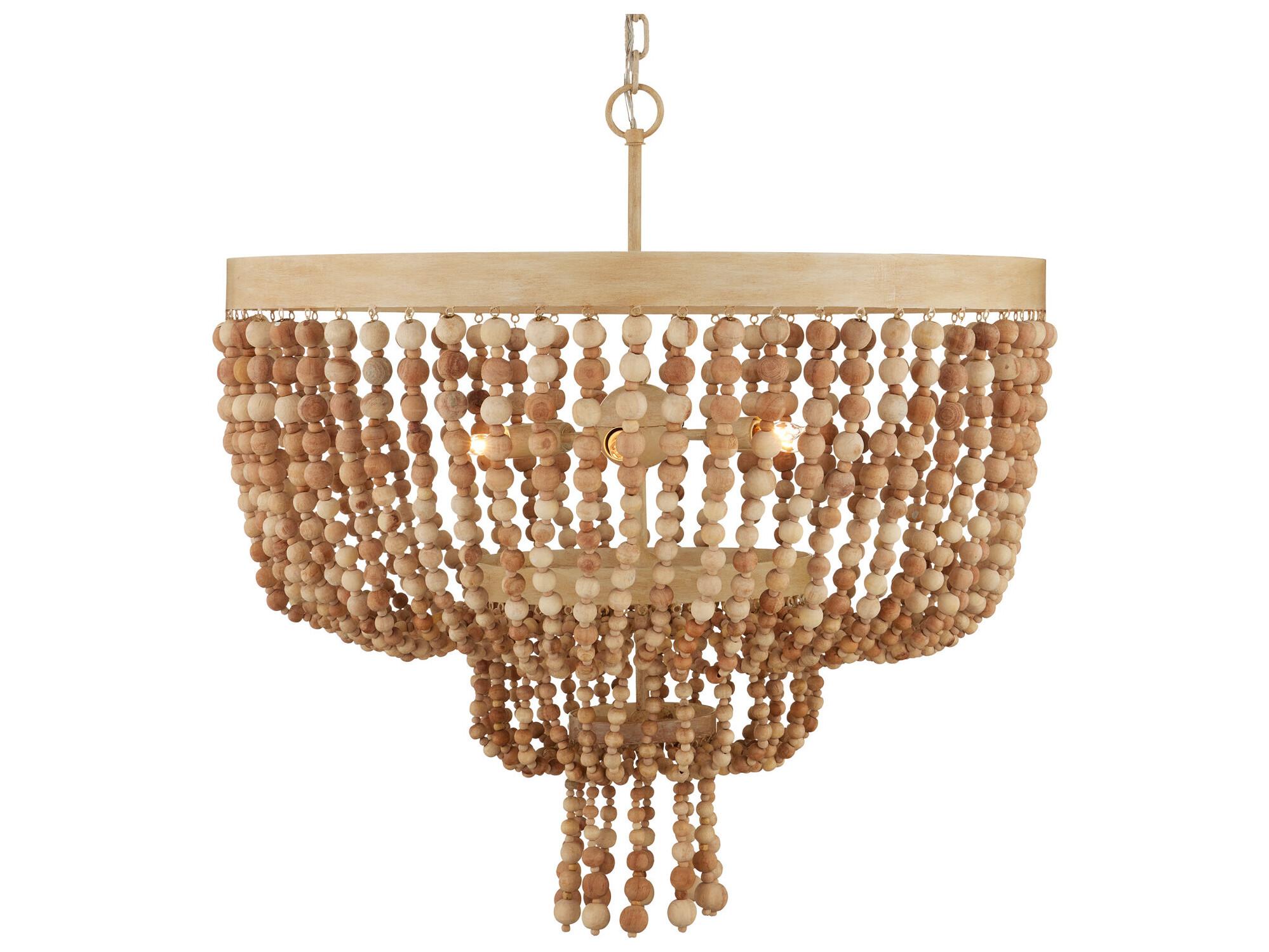Currey & Company Sabia 6-Light Natural Coco Cream Wood Chandelier