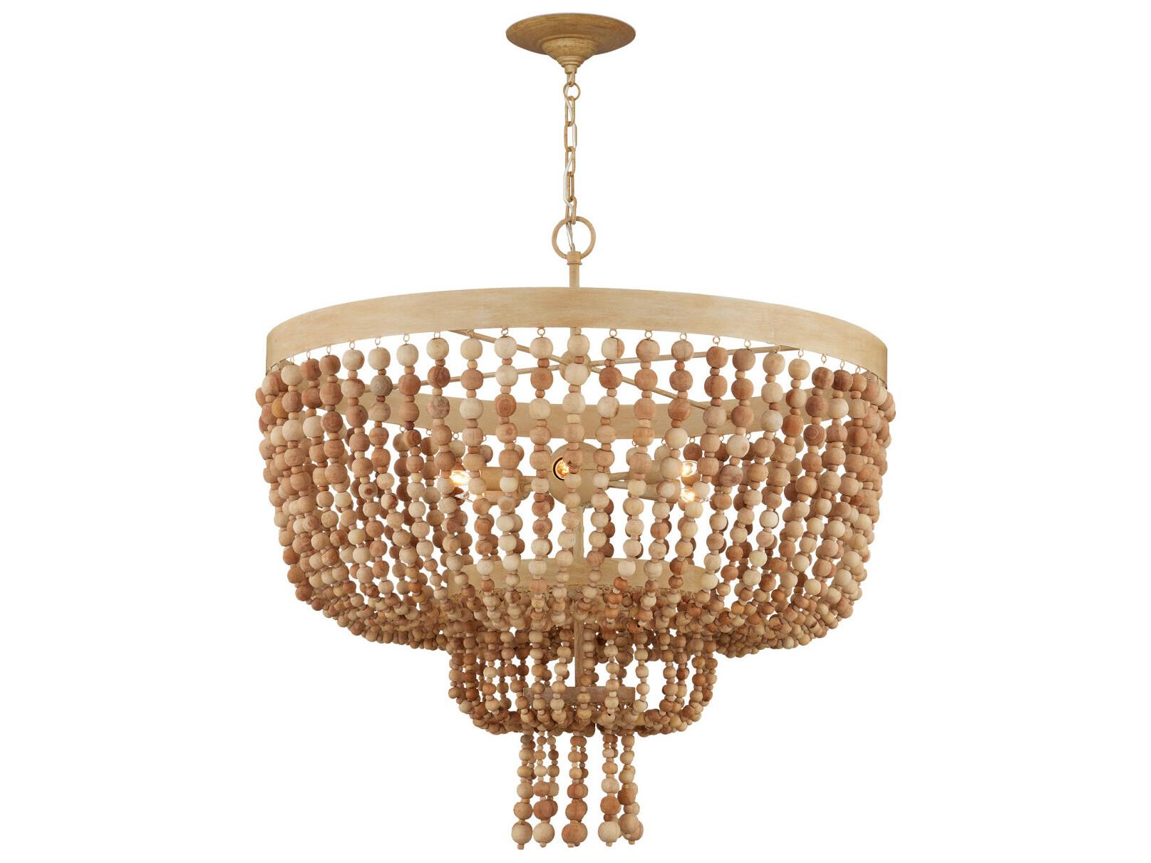 Currey & Company Sabia 6-Light Natural Coco Cream Wood Chandelier