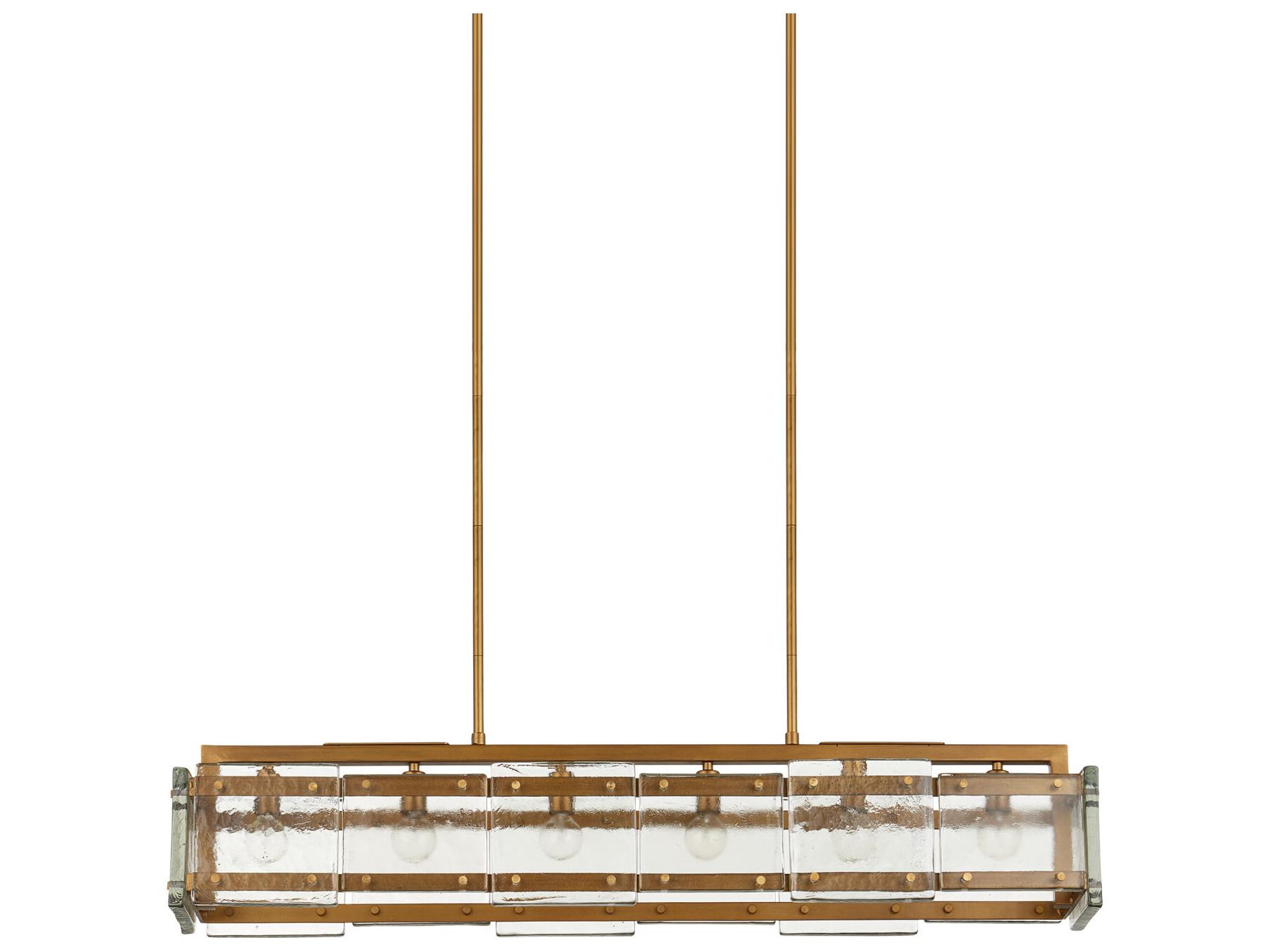 Currey & Company Countervail 6-Light Clear Antique Brass Island Pendant