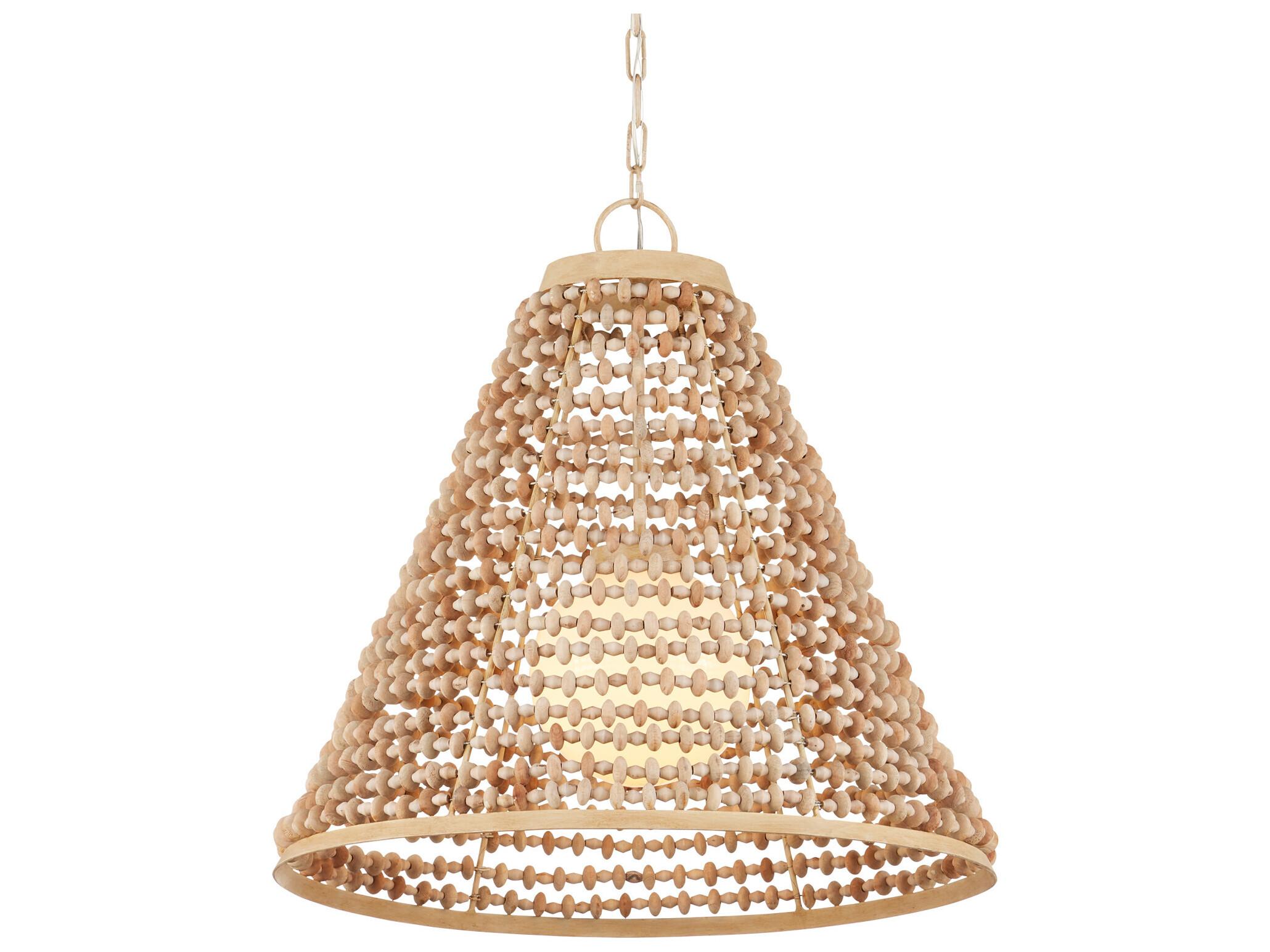 Currey & Company Pendulum 1-Light Natural Coco Cream White Wood Pendant