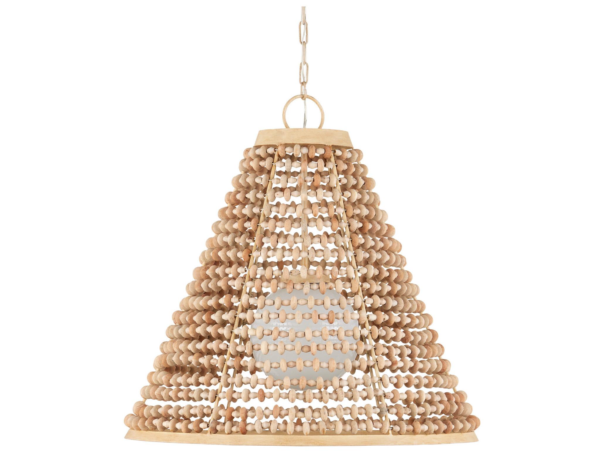 Currey & Company Pendulum 1-Light Natural Coco Cream White Wood Pendant