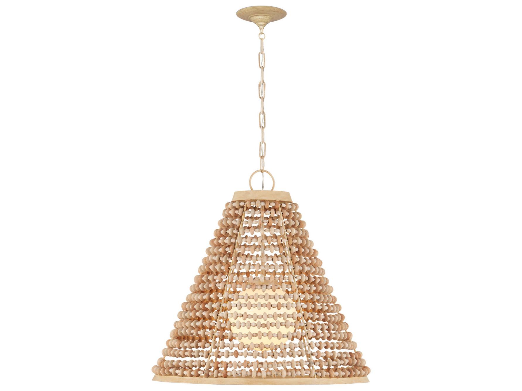 Currey & Company Pendulum 1-Light Natural Coco Cream White Wood Pendant