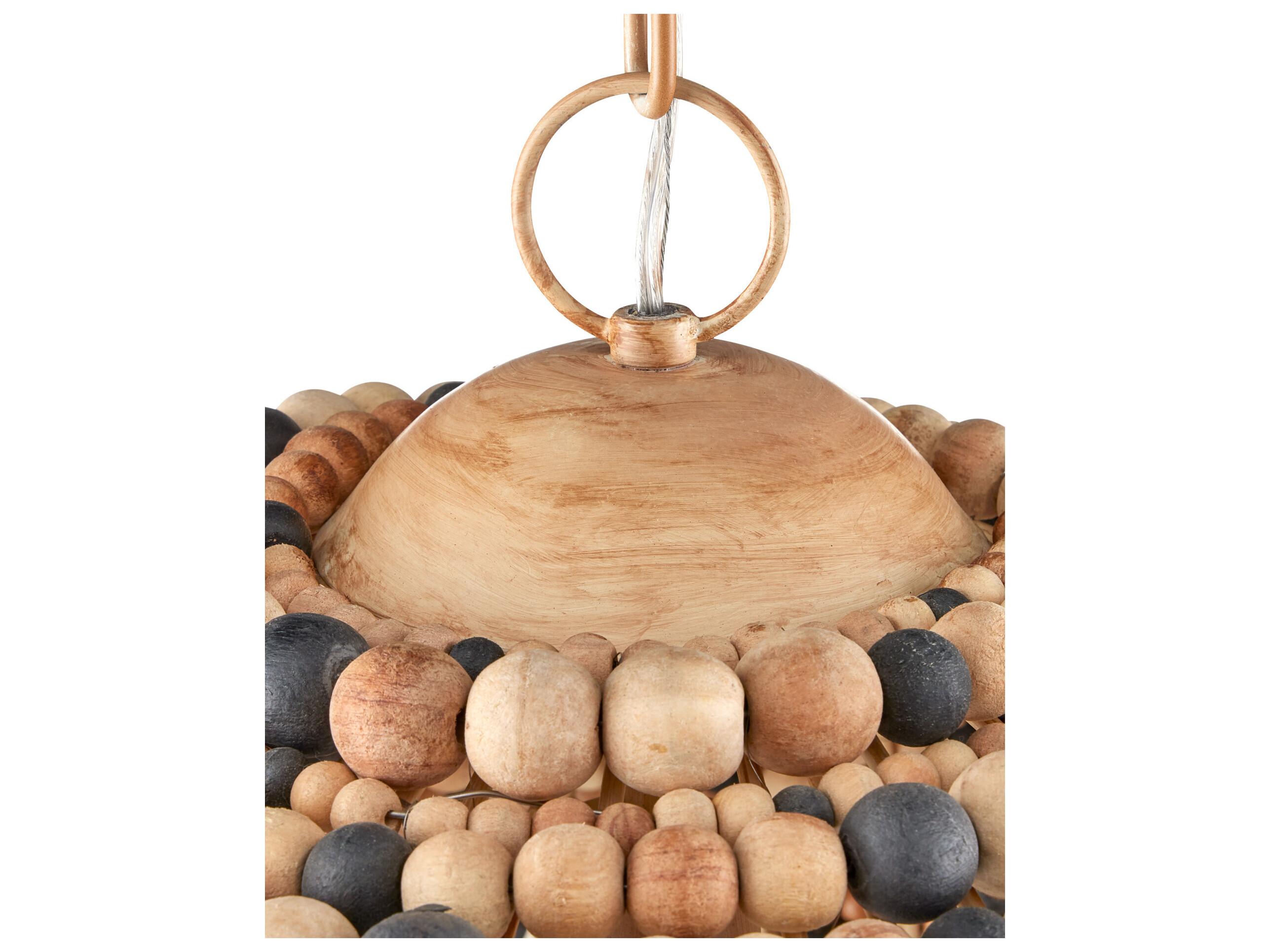 Currey & Company Medley 1-Light Natural Tan Black Coco Cream Wood Dome Pendant