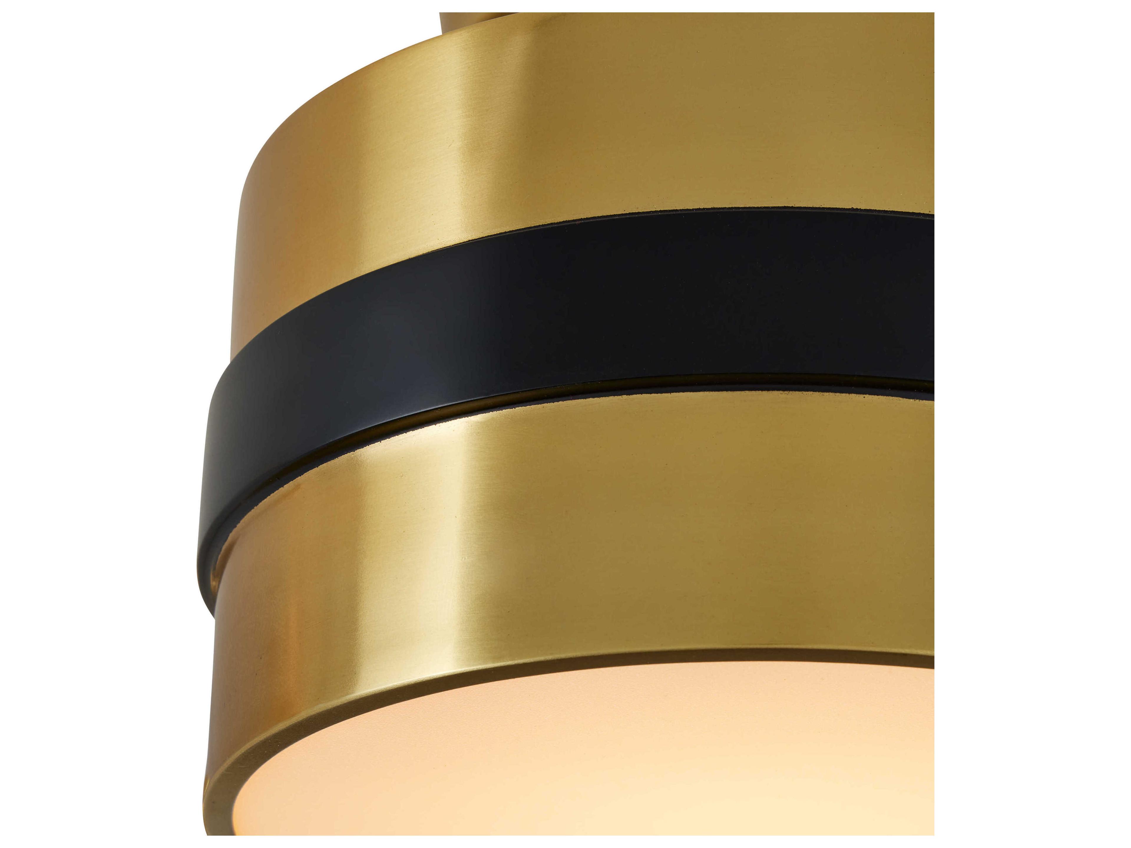 Currey & Company Heybrook 3-Light Polished Brass Black White Cylinder Semi Flush Mount