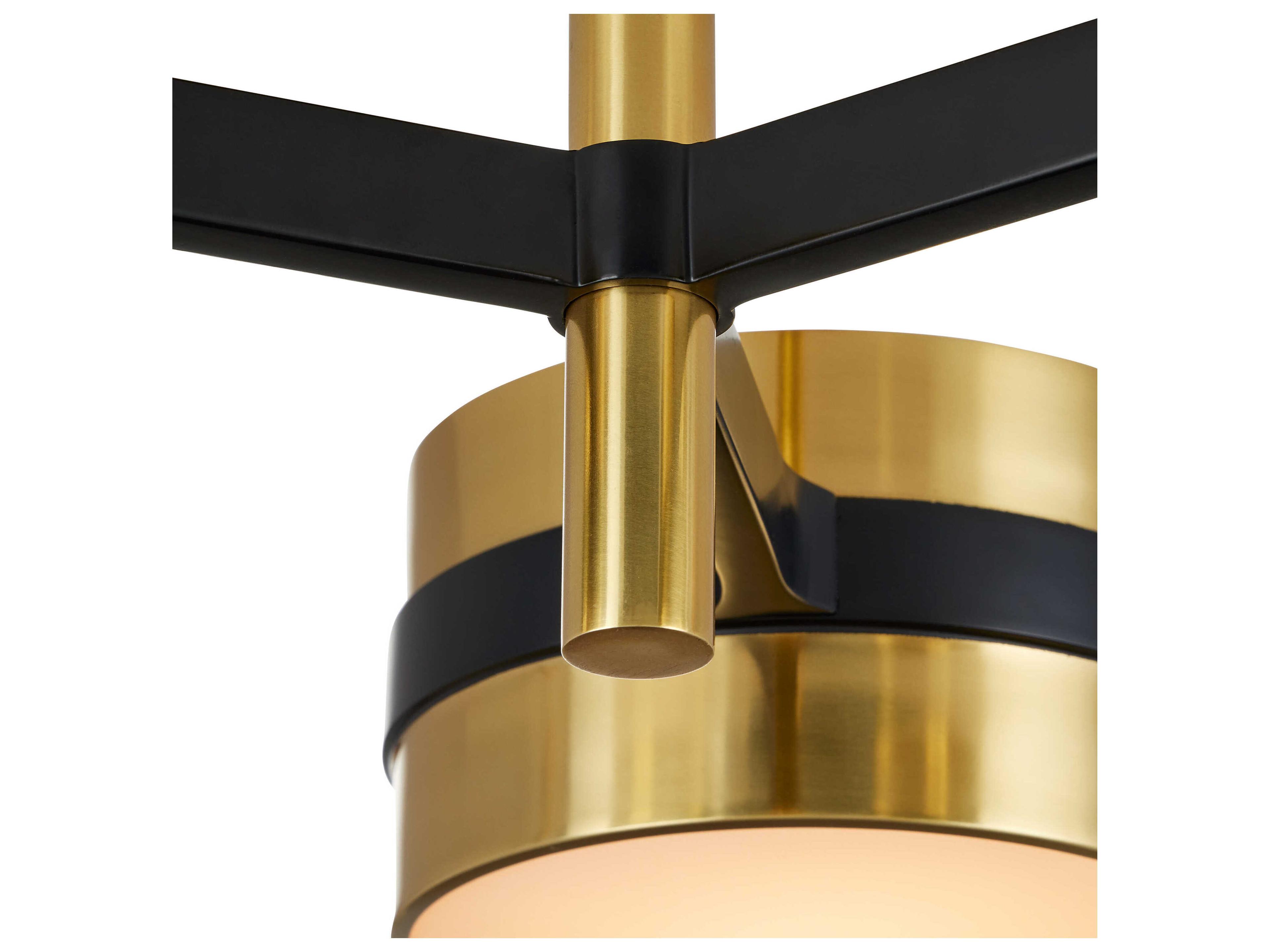 Currey & Company Heybrook 3-Light Polished Brass Black White Cylinder Semi Flush Mount