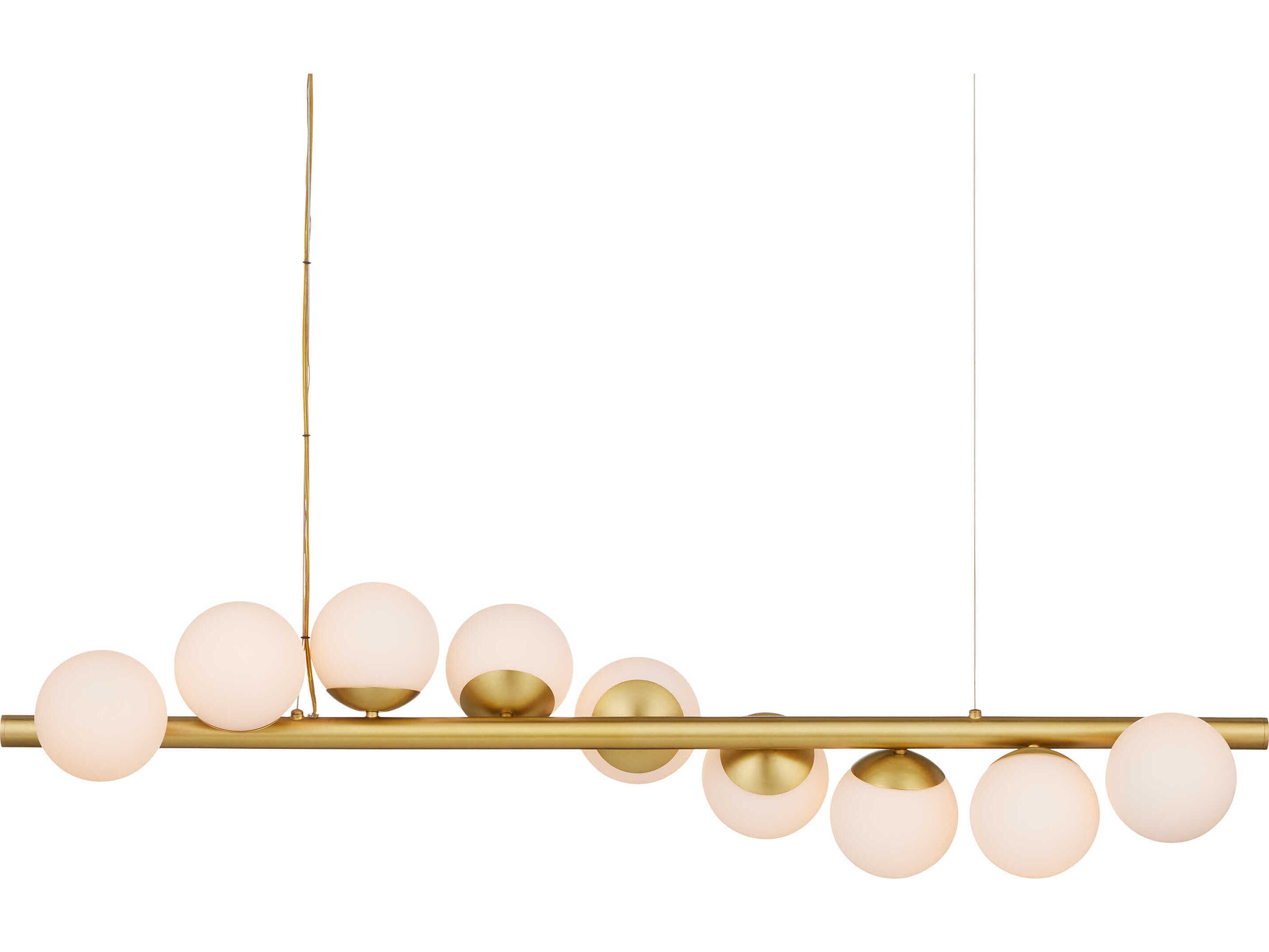 Currey & Company Barcarolle 9-Light Brushed Brass White Globe Linear Island Pendant