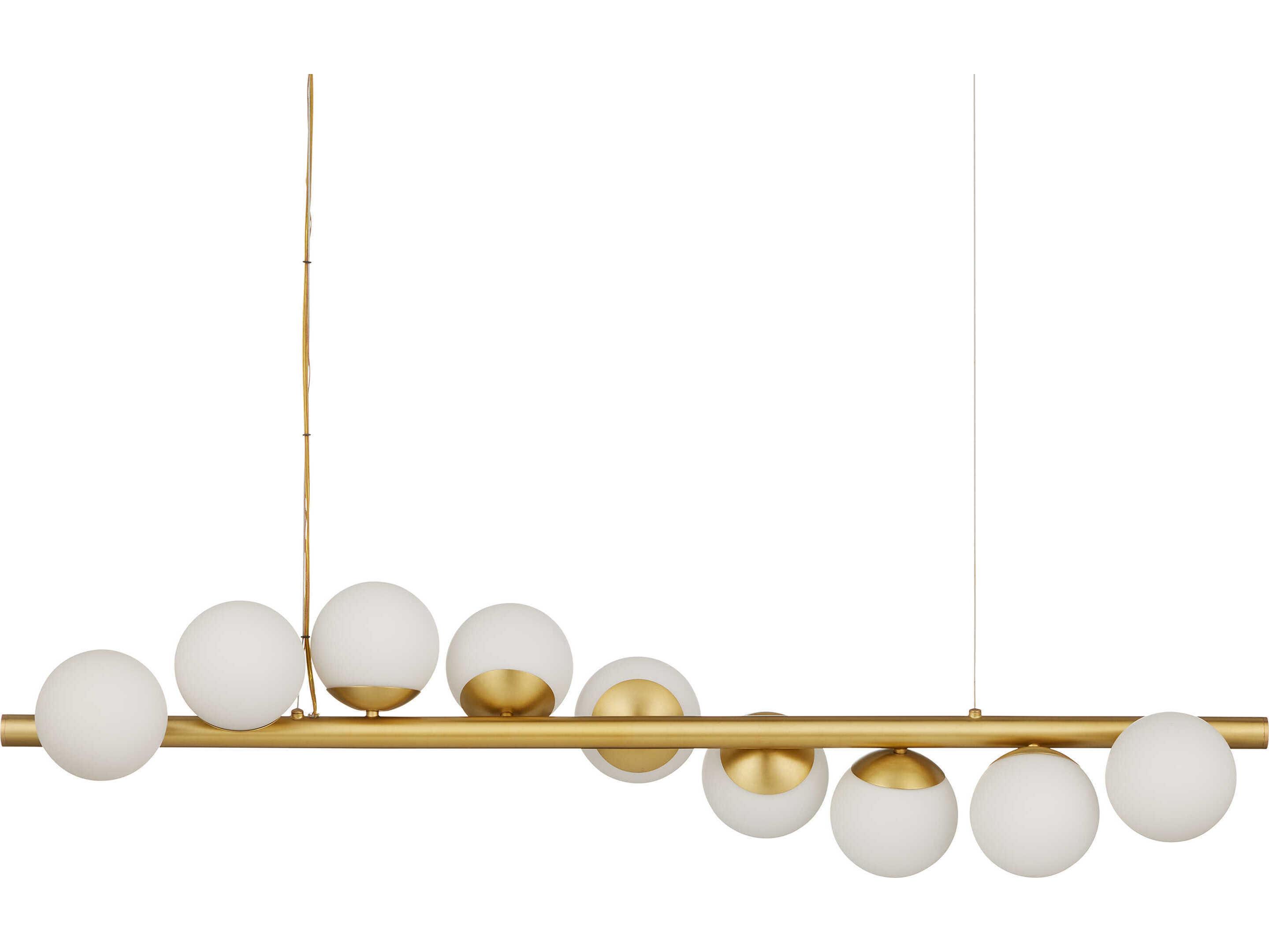 Currey & Company Barcarolle 9-Light Brushed Brass White Globe Linear Island Pendant