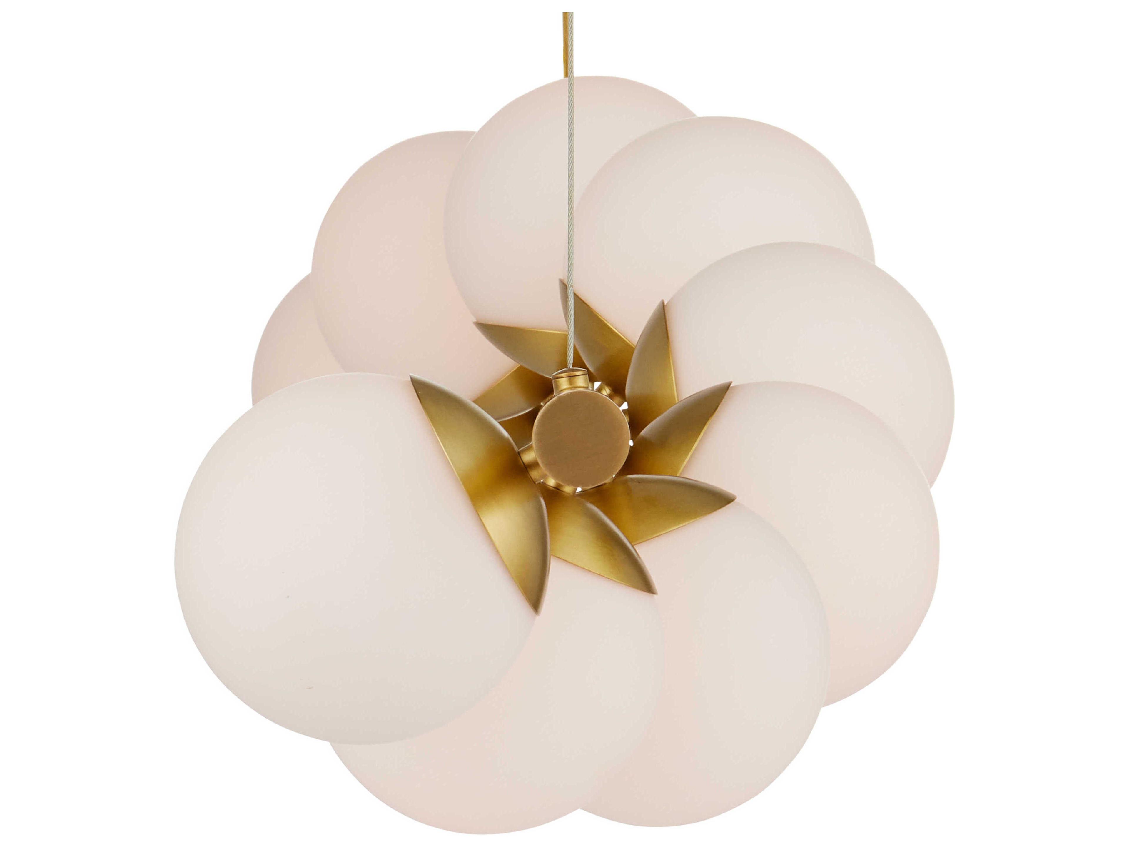 Currey & Company Barcarolle 9-Light Brushed Brass White Globe Linear Island Pendant