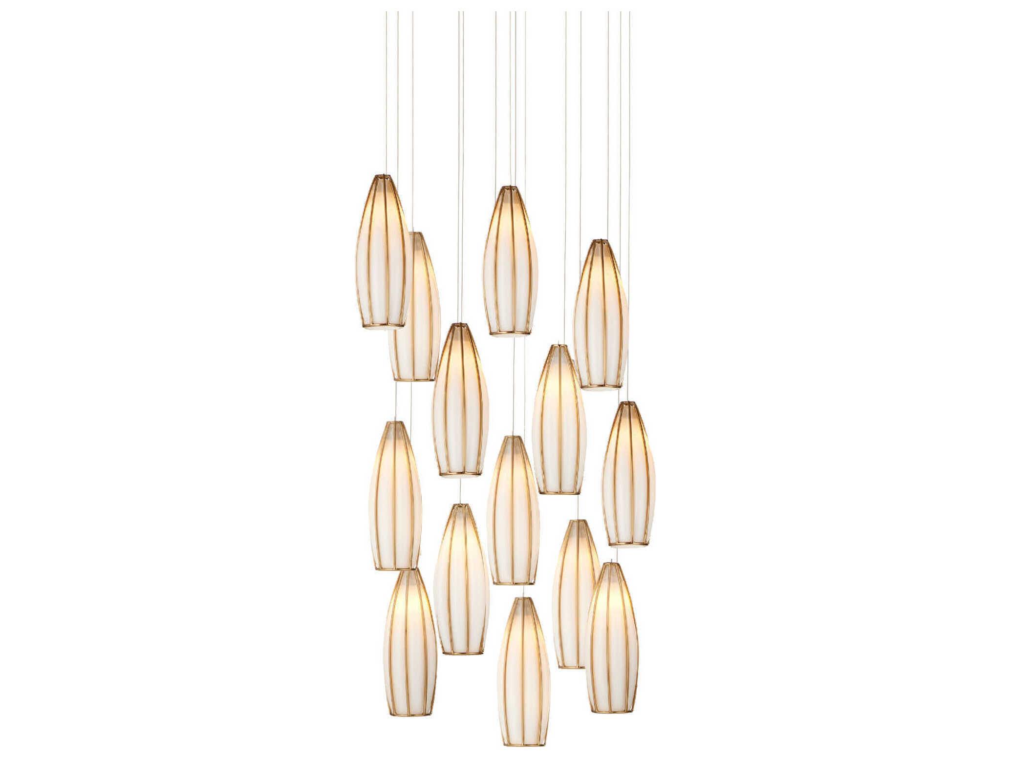 Currey & Company Parish 15-Light White Antique Brass Silver Pendant