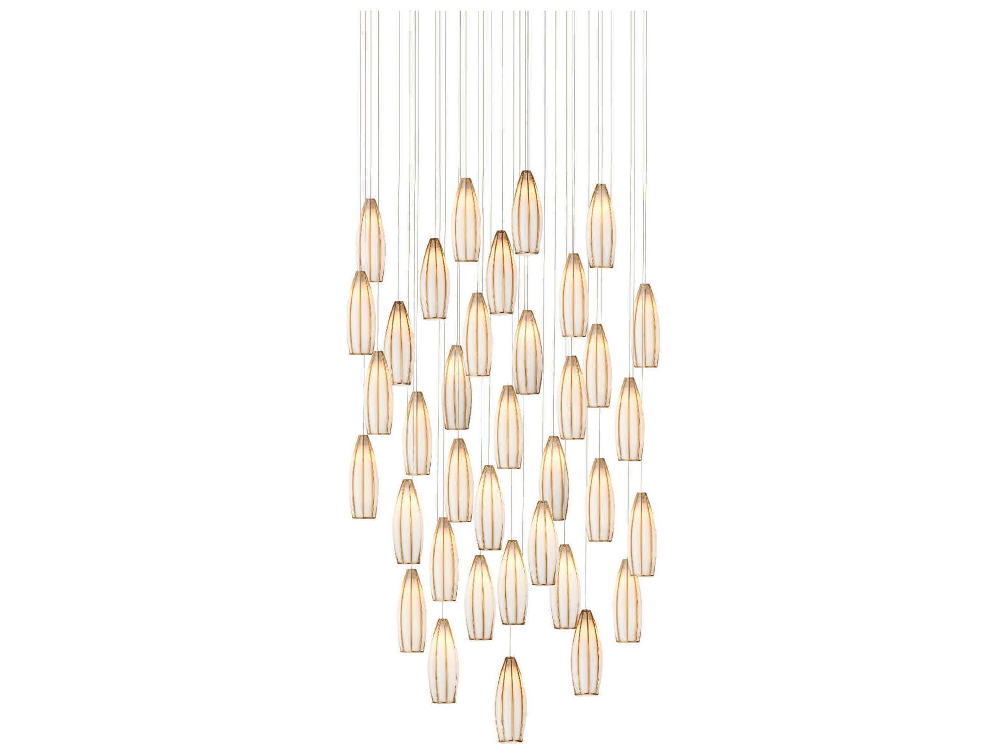 Currey & Company Parish 36-Light White Antique Brass Silver Pendant