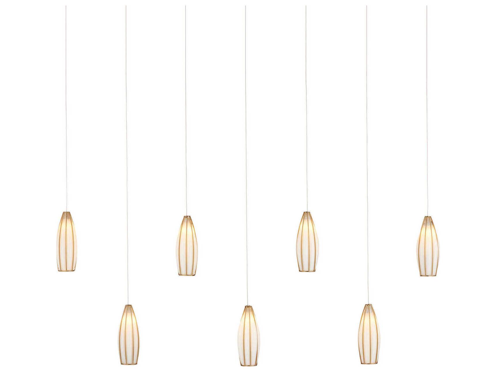 Currey & Company Parish 7-Light White Antique Brass Silver Island Pendant