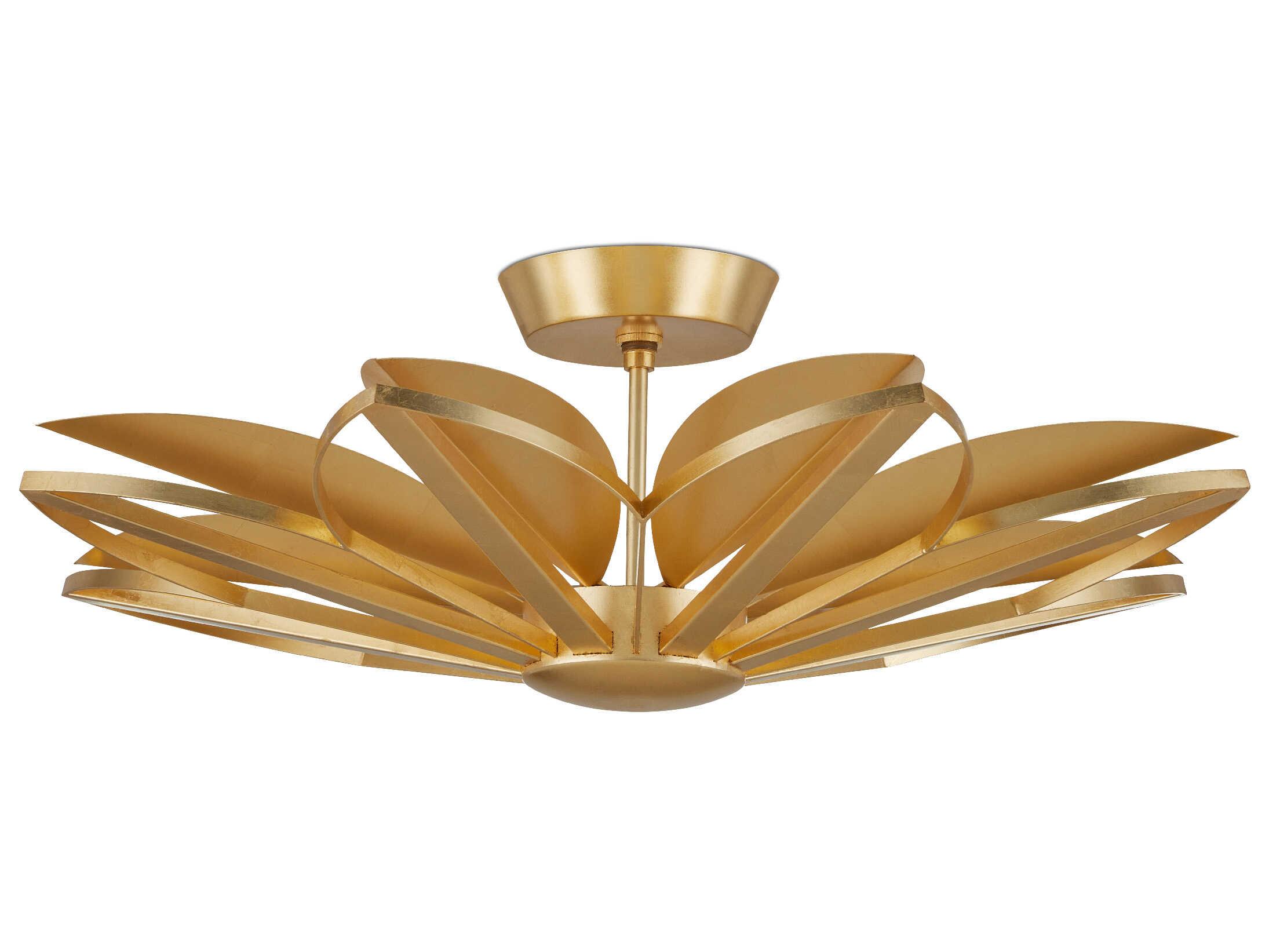 Currey & Company Stewart 8-Light Gold Leaf Geometric Semi Flush Mount