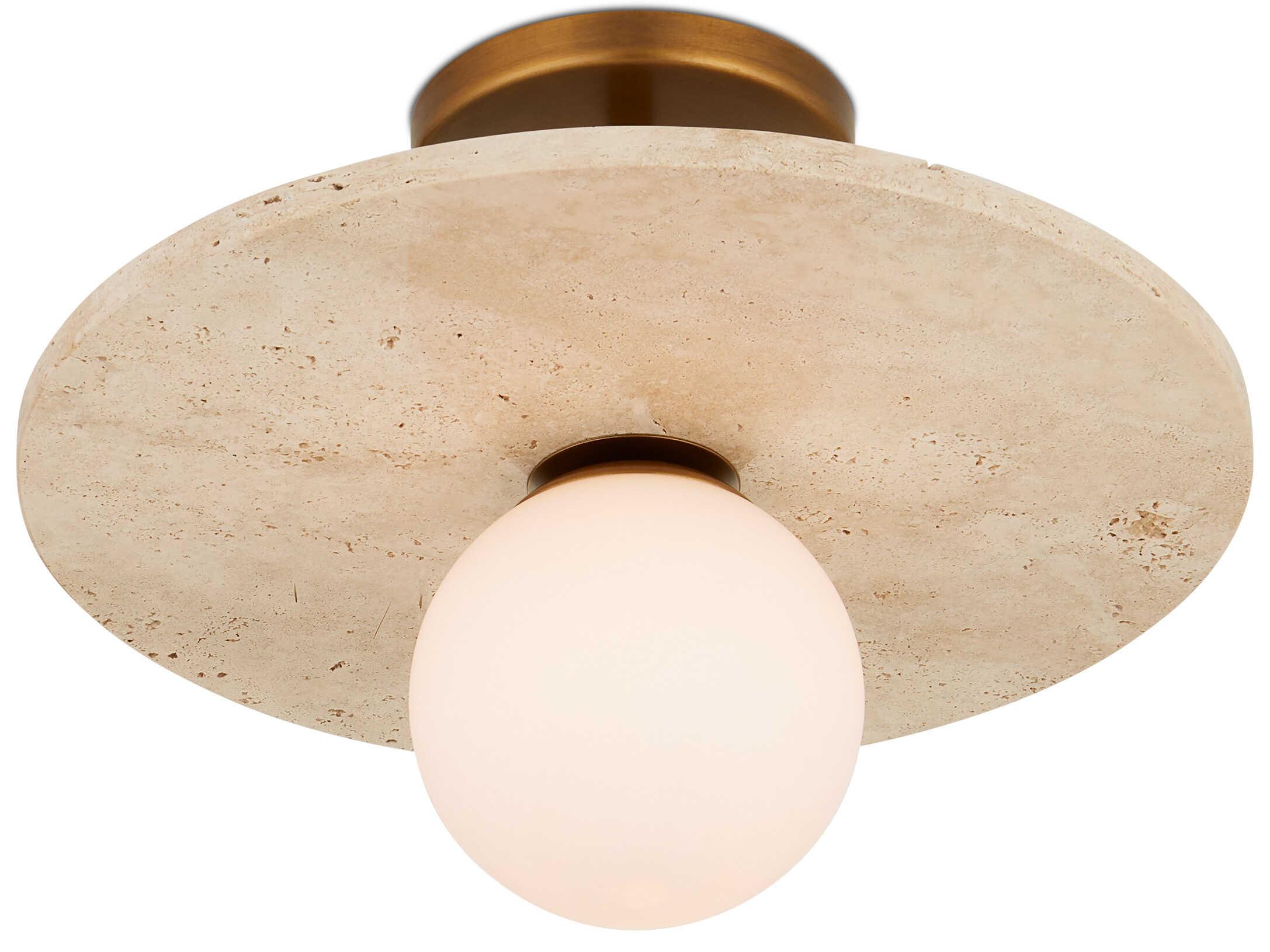 Currey & Company Apricity 1-Light Beige Antique Brass Globe Round Semi Flush Mount