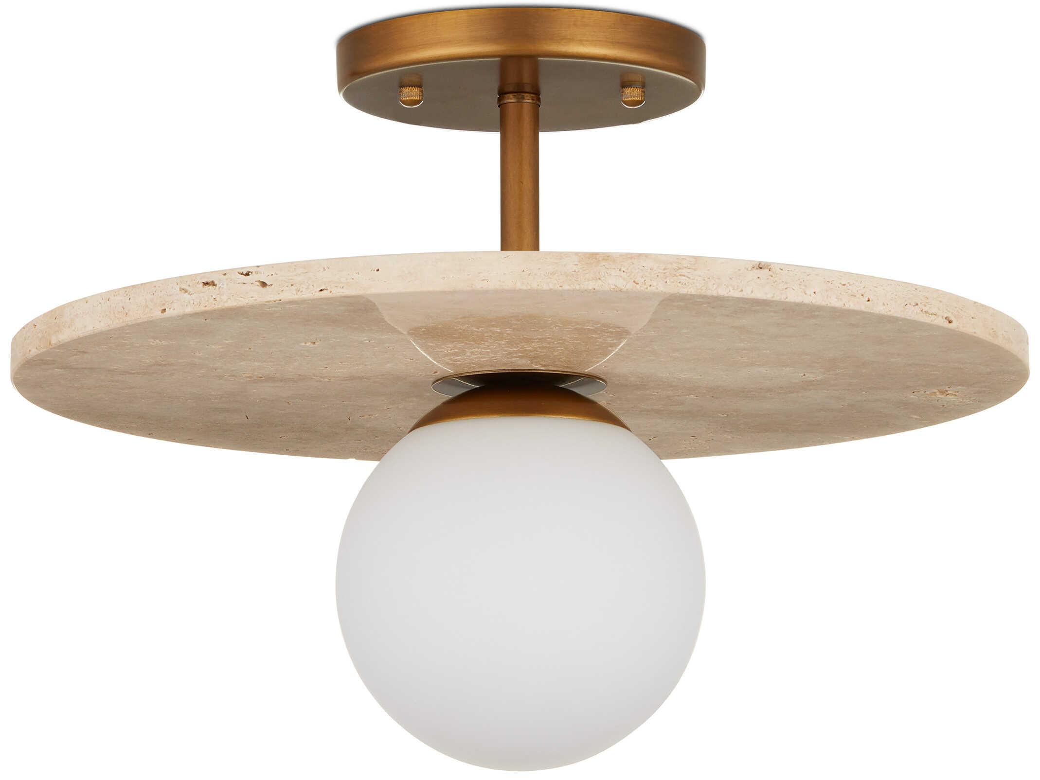 Currey & Company Apricity 1-Light Beige Antique Brass Globe Round Semi Flush Mount