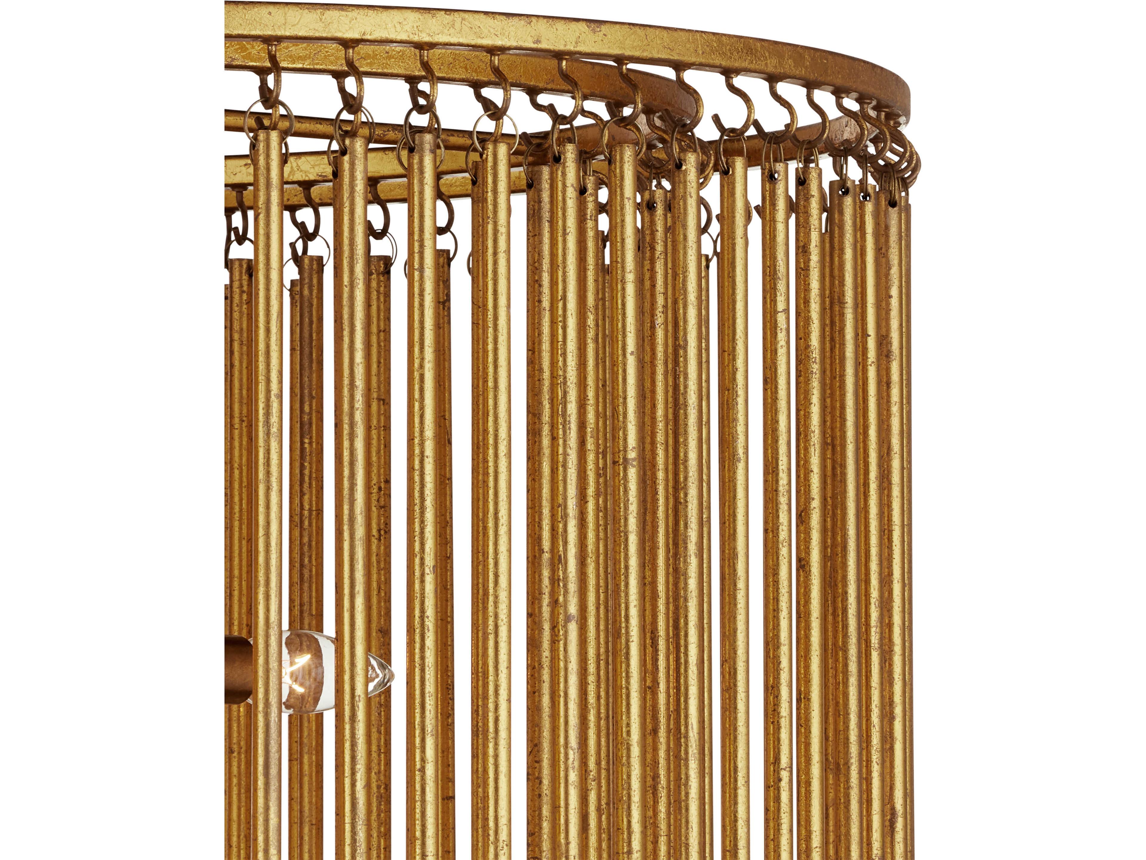 Currey & Company Mantra 3-Light Gold Leaf Cylinder Round Semi Flush Mount