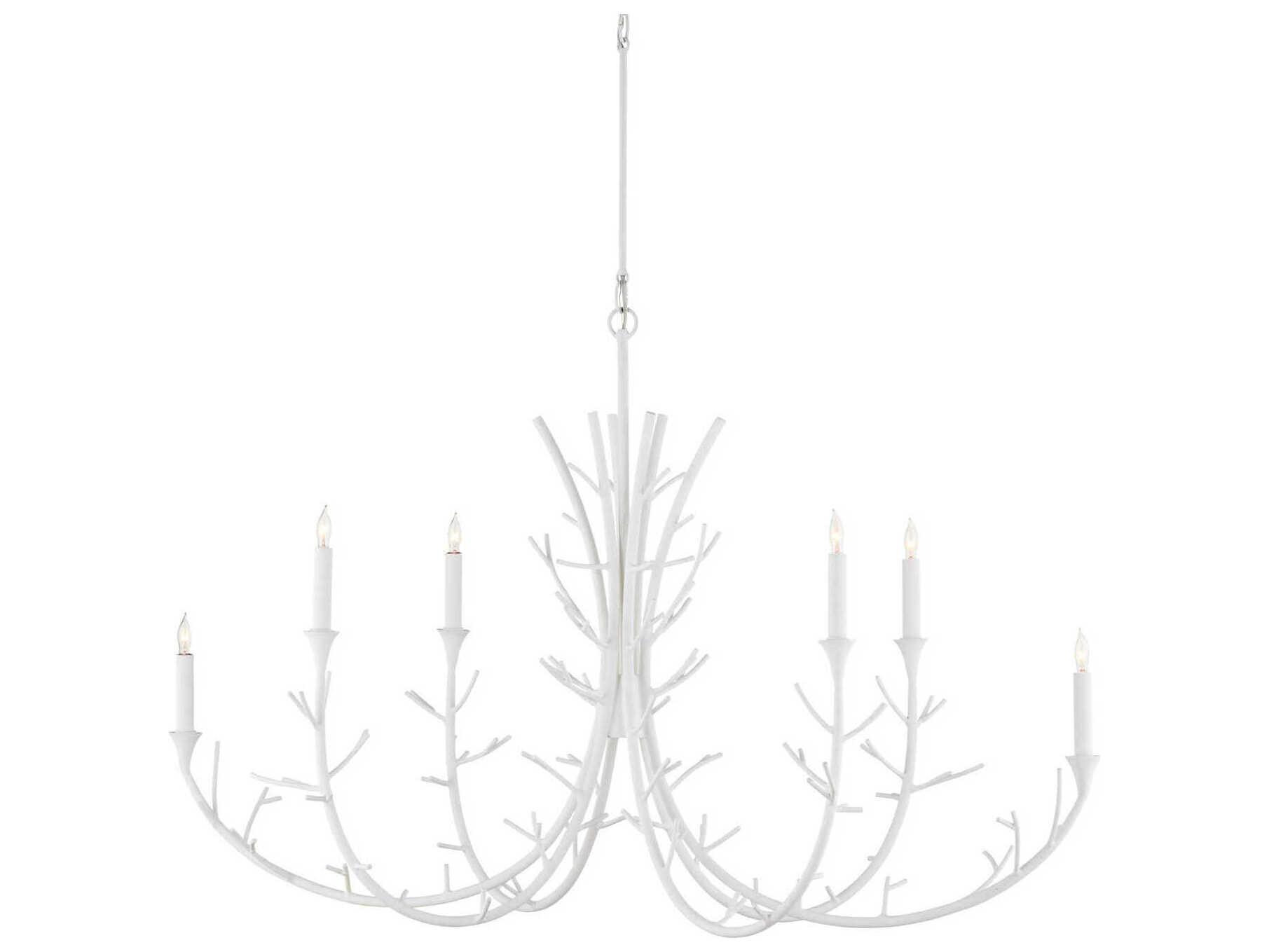 Currey & Company Twiggy 6-Light Gesso White Candelabra Chandelier