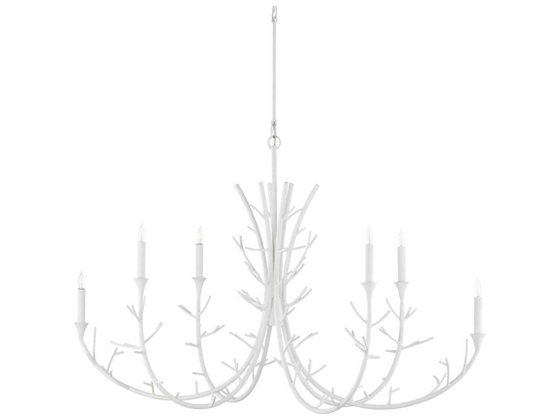 Currey & Company Twiggy 6-Light Gesso White Candelabra Chandelier