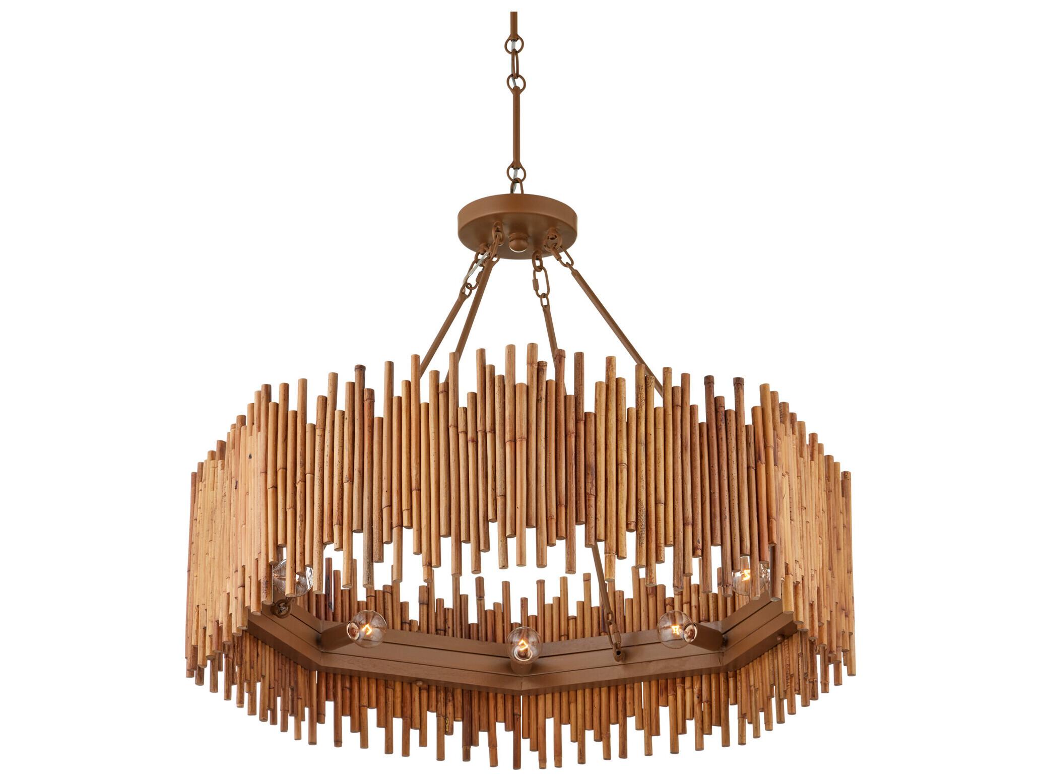 Currey & Company Teahouse 8-Light Natural Khaki Brown Chandelier
