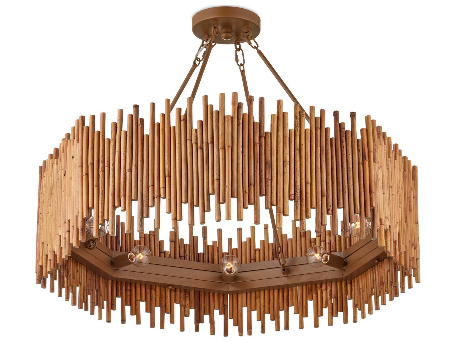 Currey & Company Teahouse 8-Light Natural Khaki Brown Chandelier