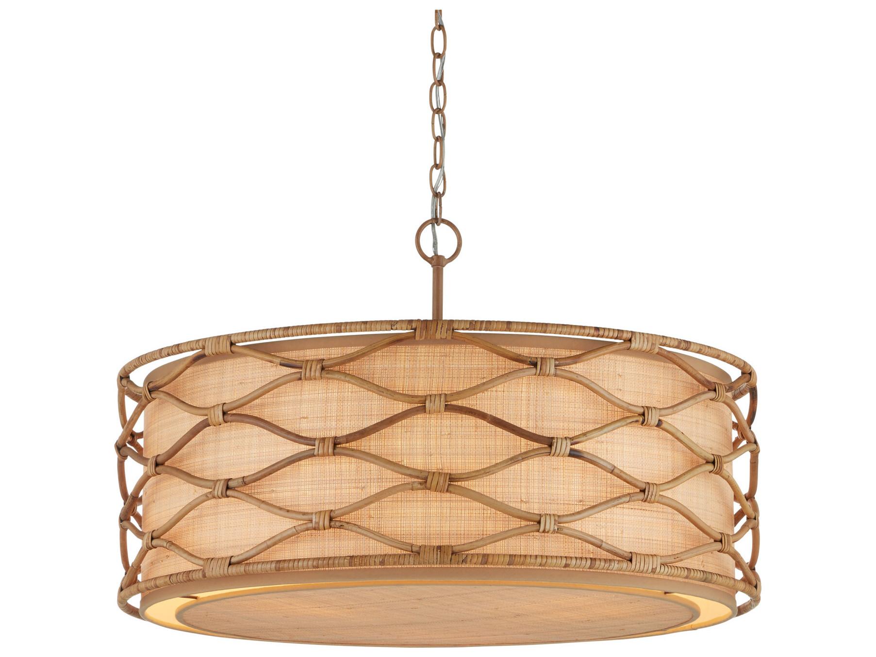 Currey & Company Partita 3-Light Saddle Tan Natural Brown Round Pendant