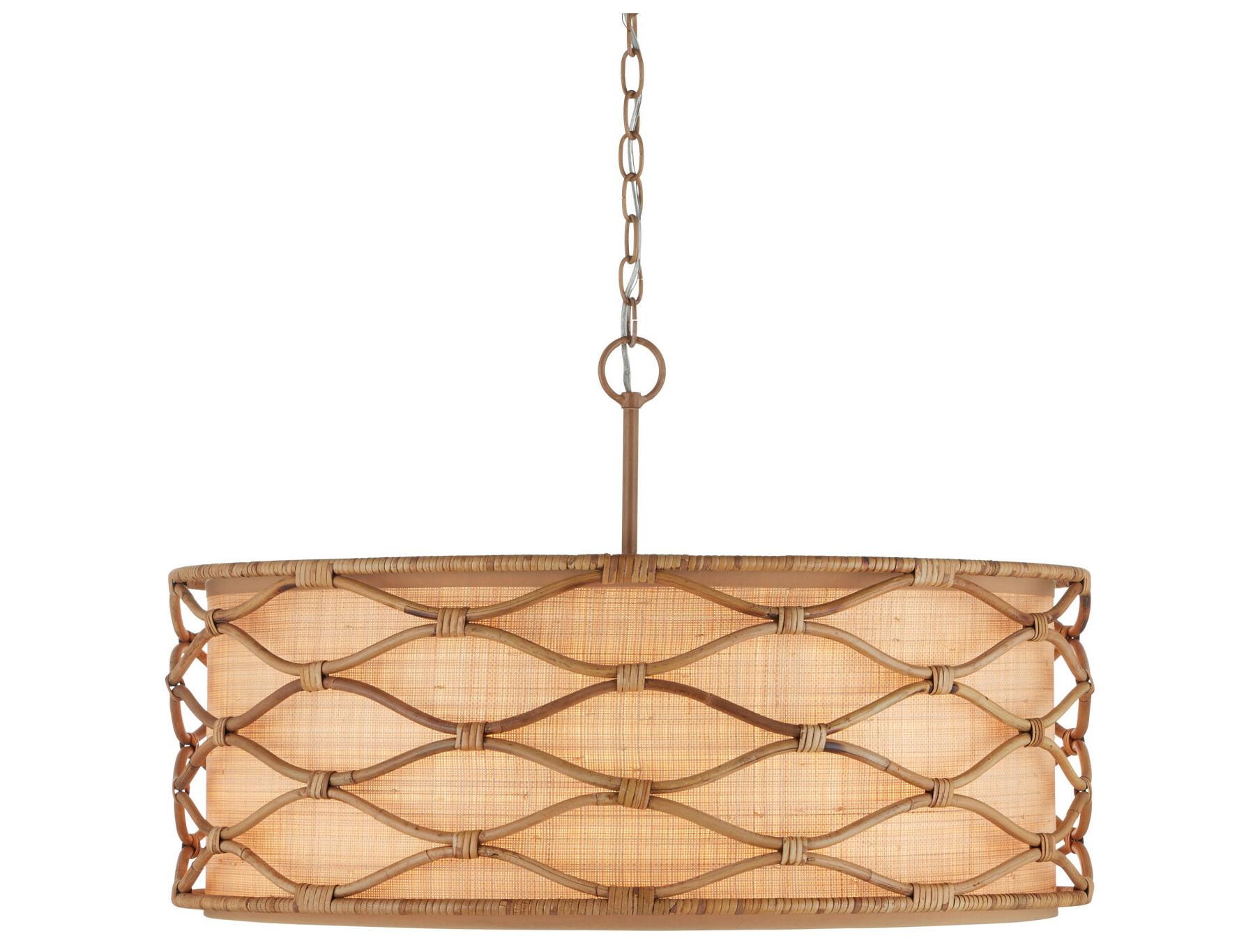 Currey & Company Partita 3-Light Saddle Tan Natural Brown Round Pendant