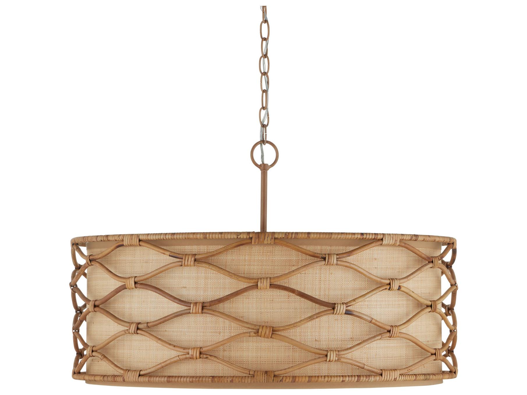 Currey & Company Partita 3-Light Saddle Tan Natural Brown Round Pendant