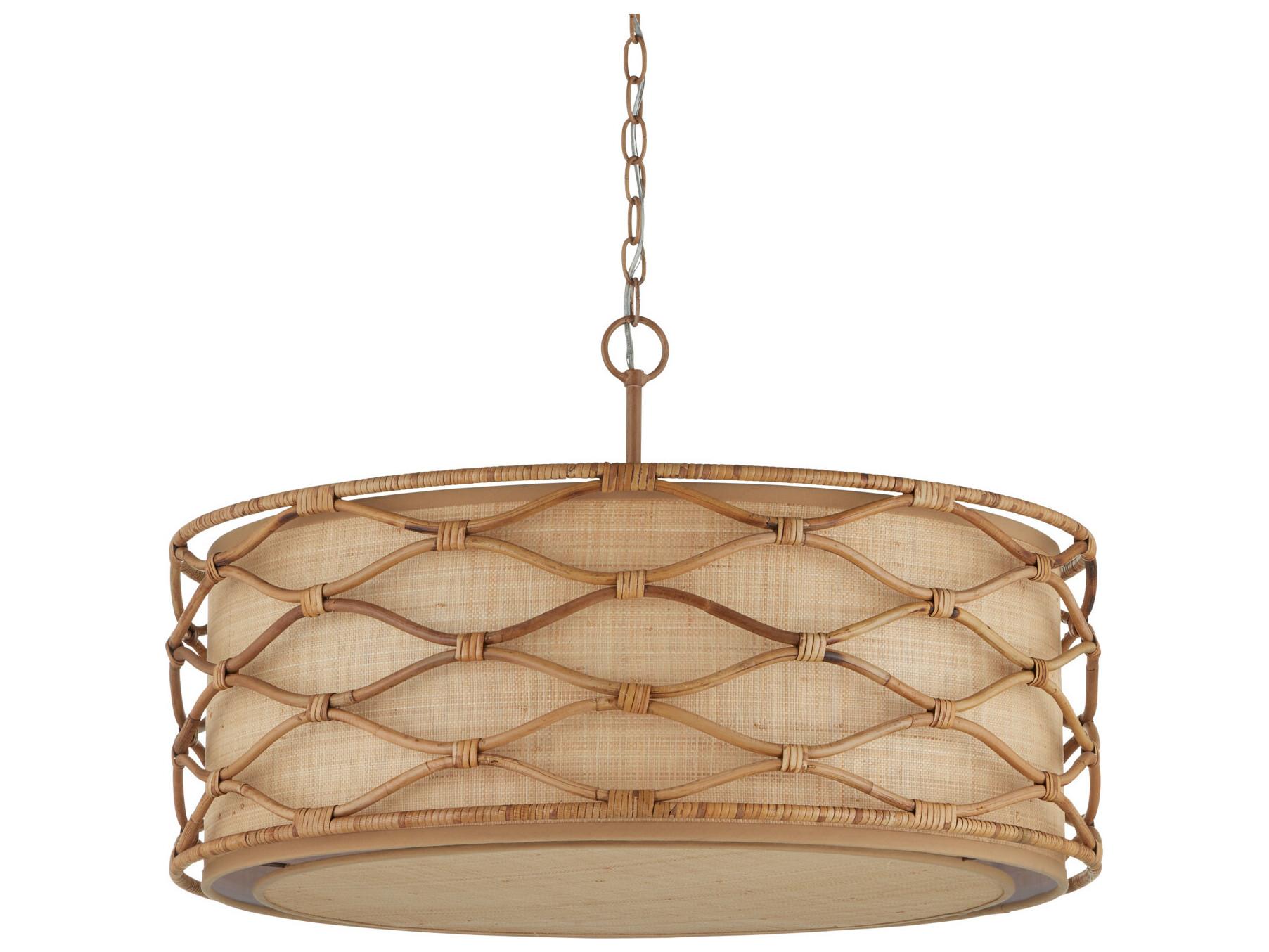 Currey & Company Partita 3-Light Saddle Tan Natural Brown Round Pendant