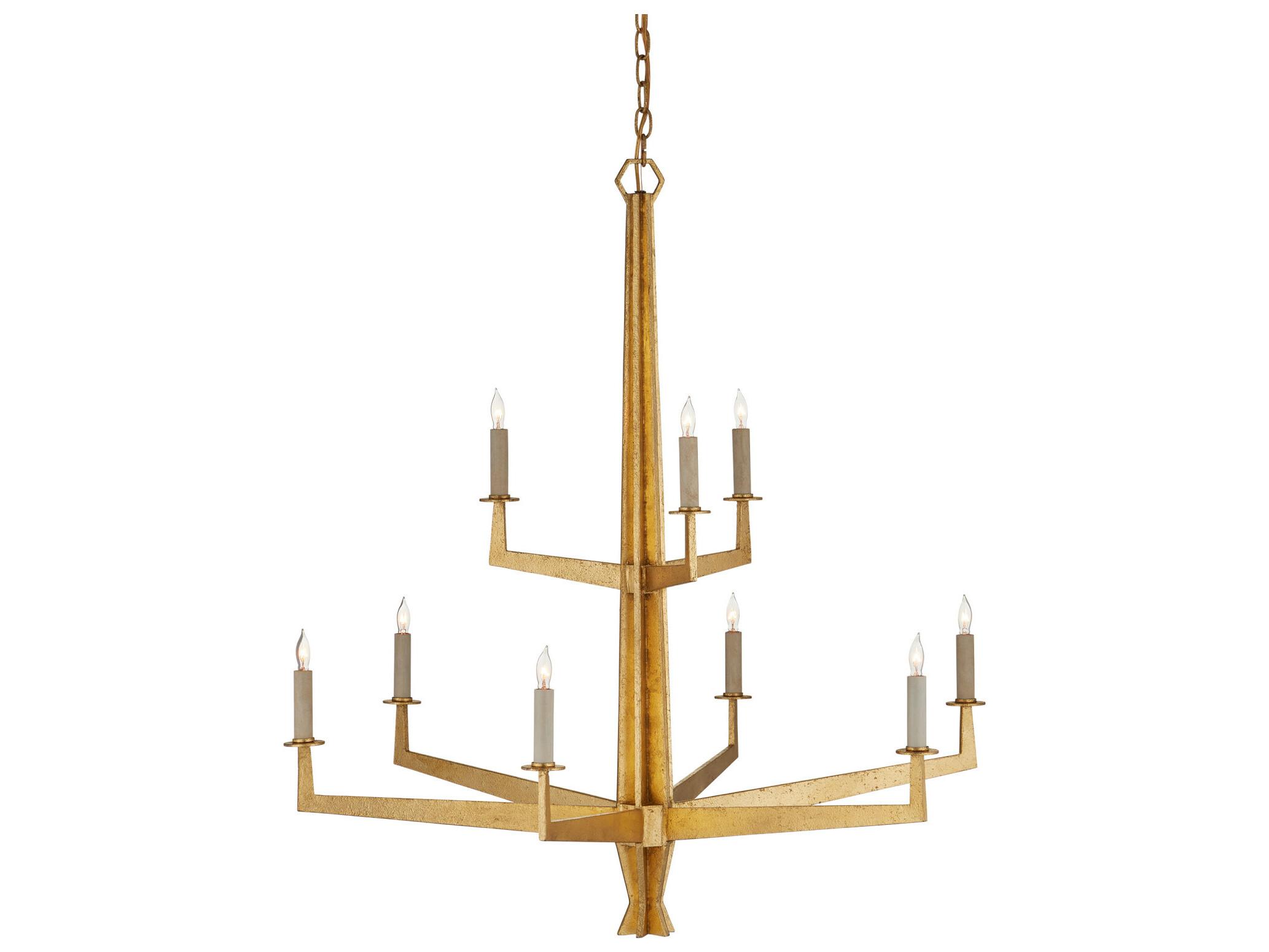 Currey & Company Goldfinch 9-Light Washed Lucerne Gold Candelabra Tiered Chandelier