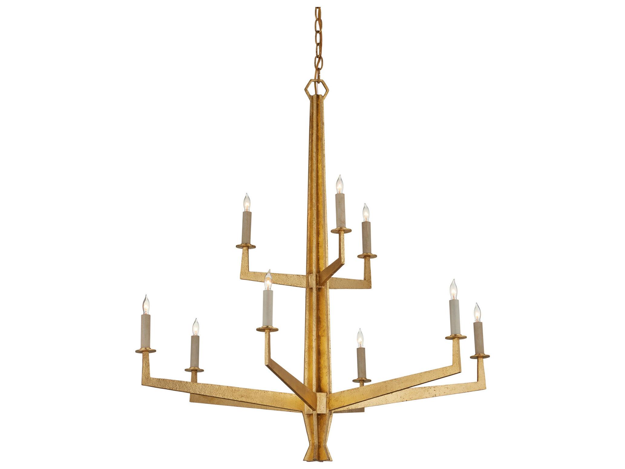 Currey & Company Goldfinch 9-Light Washed Lucerne Gold Candelabra Tiered Chandelier
